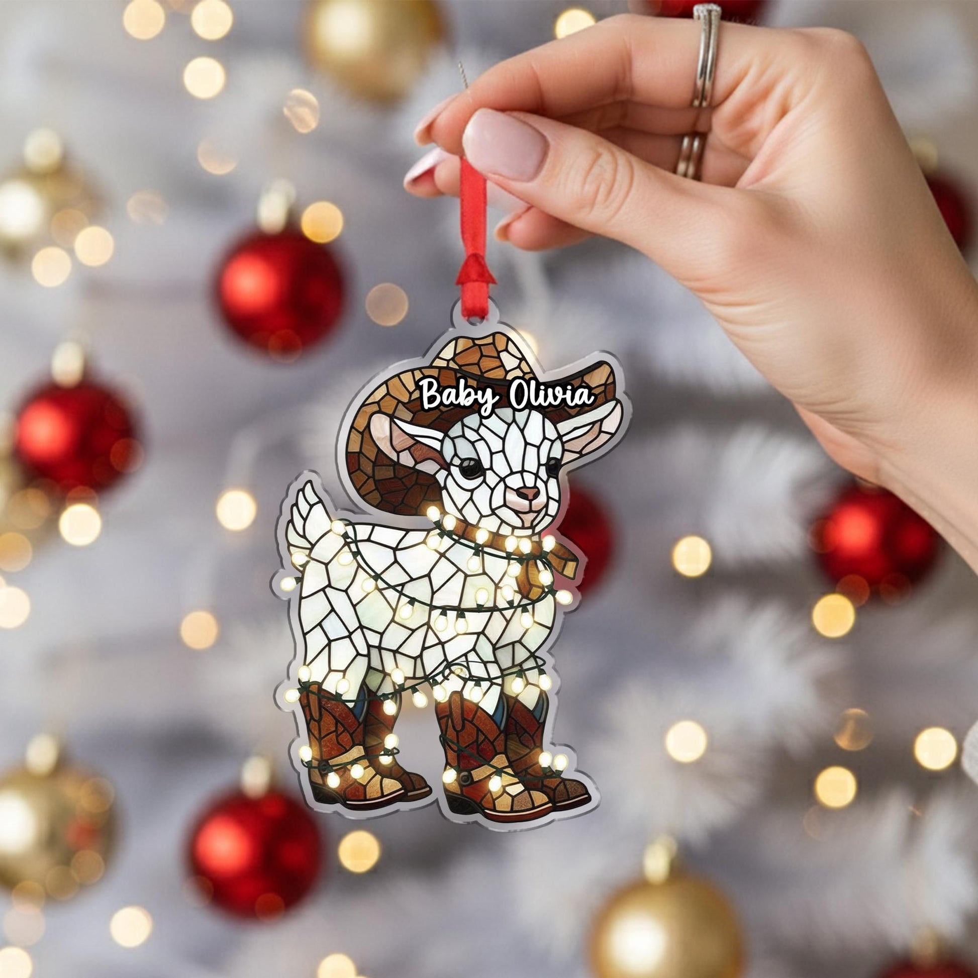 Custom Baby Goat Ornament – Personalized Western Christmas Tree Decor