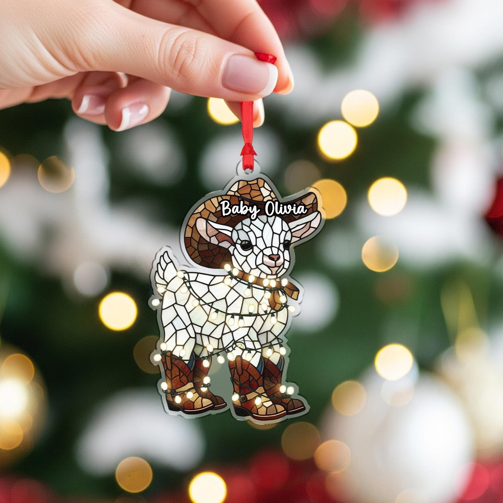 Custom Baby Goat Ornament – Personalized Western Christmas Tree Decor