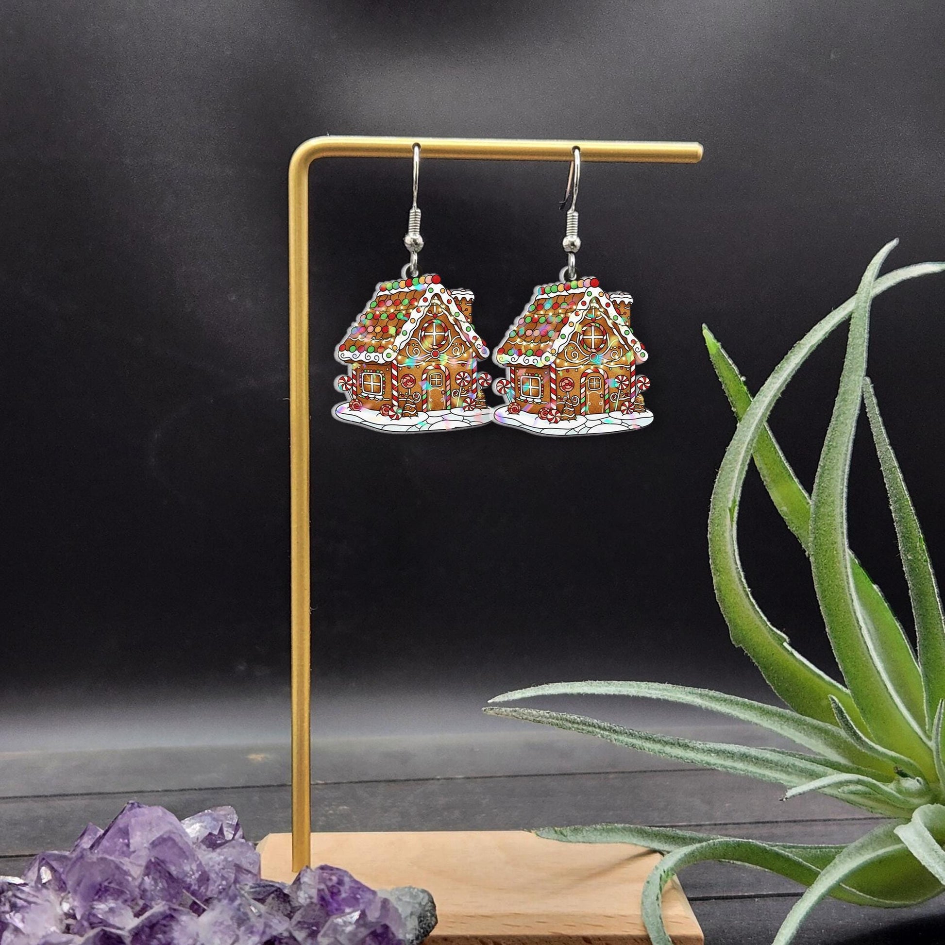 Christmas Gingerbread Earrings – Holiday Cookie House Jewelry
