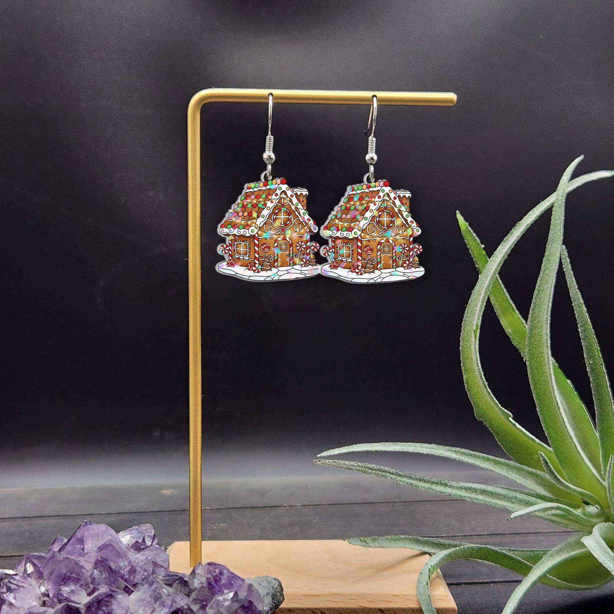 Christmas Gingerbread Earrings – Holiday Cookie House Jewelry