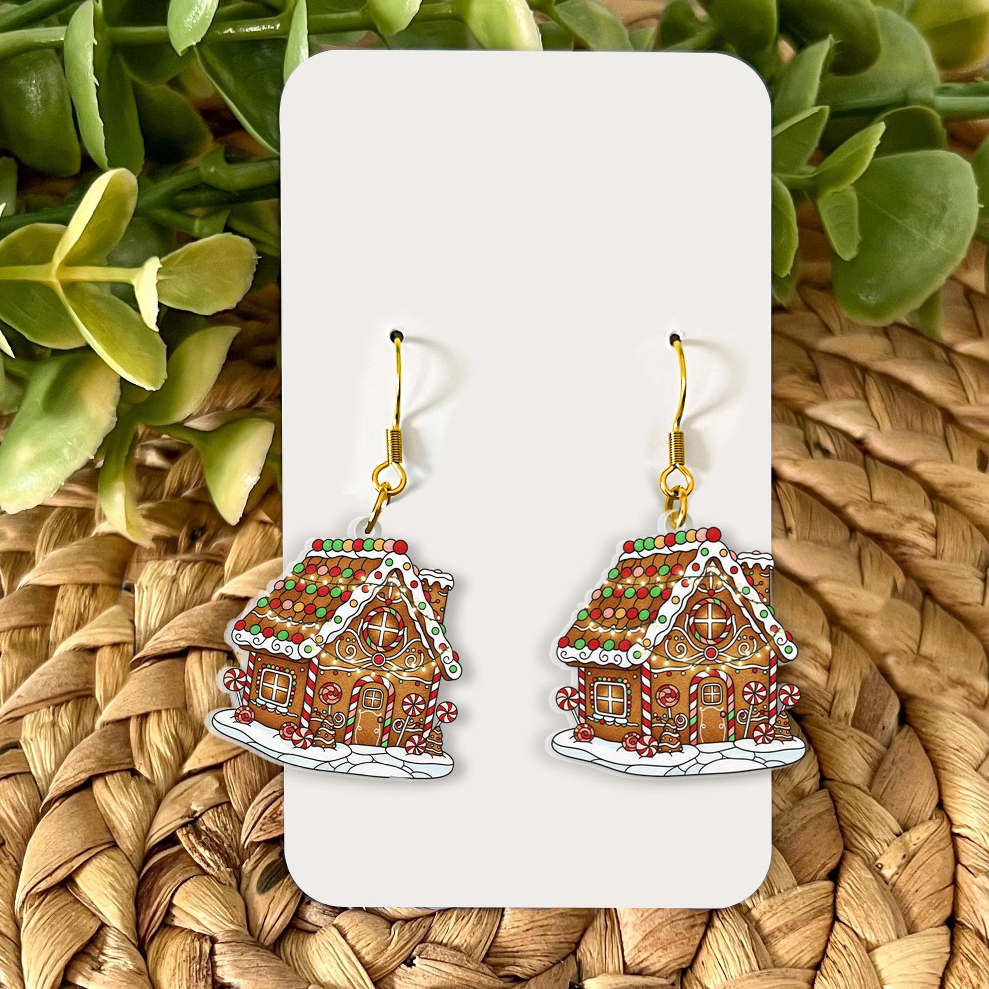 Christmas Gingerbread Earrings – Holiday Cookie House Jewelry