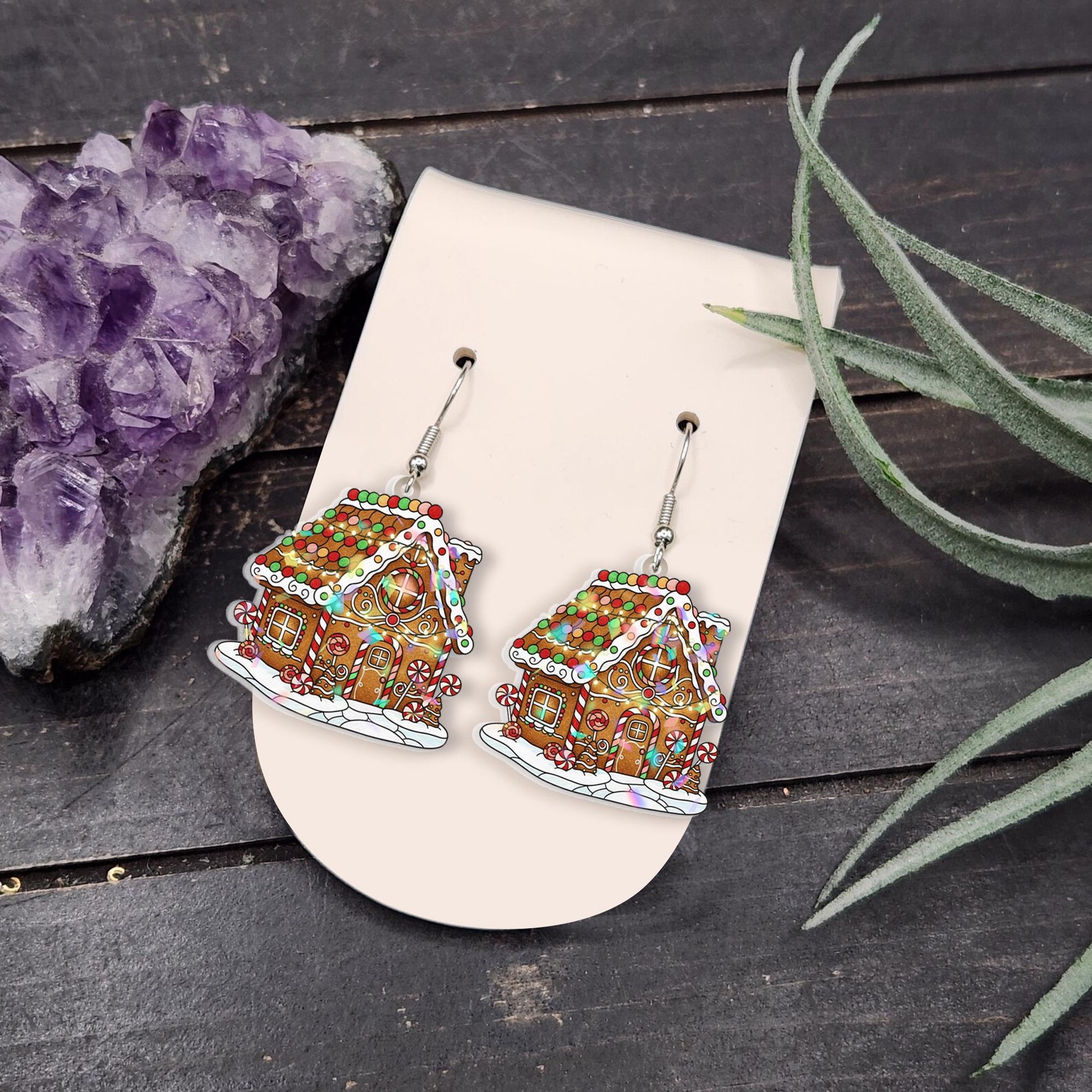 Christmas Gingerbread Earrings – Holiday Cookie House Jewelry