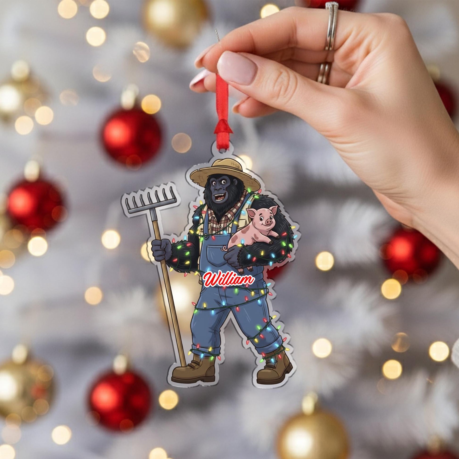 Personalized Sasquatch Farmer Acrylic Ornament: Farm Animal Christmas Decor