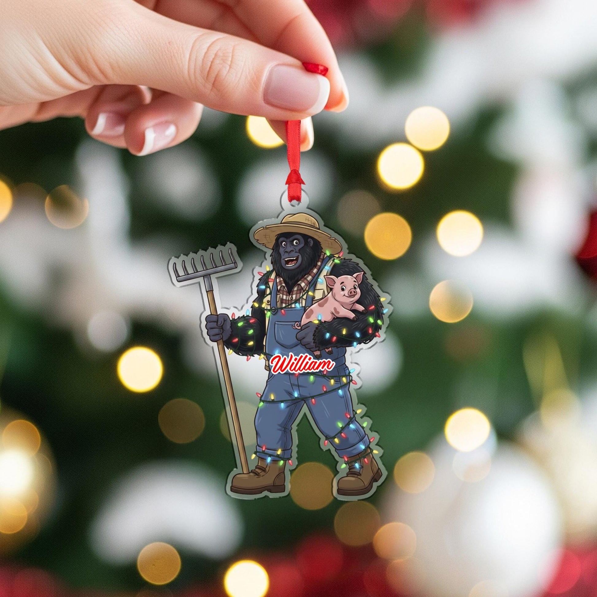 Personalized Sasquatch Farmer Acrylic Ornament: Farm Animal Christmas Decor