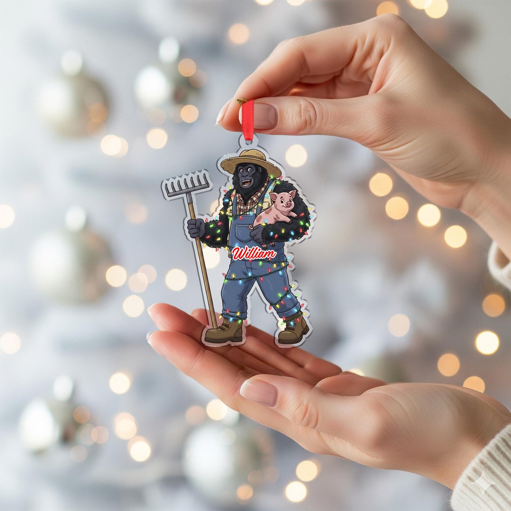 Personalized Sasquatch Farmer Acrylic Ornament: Farm Animal Christmas Decor