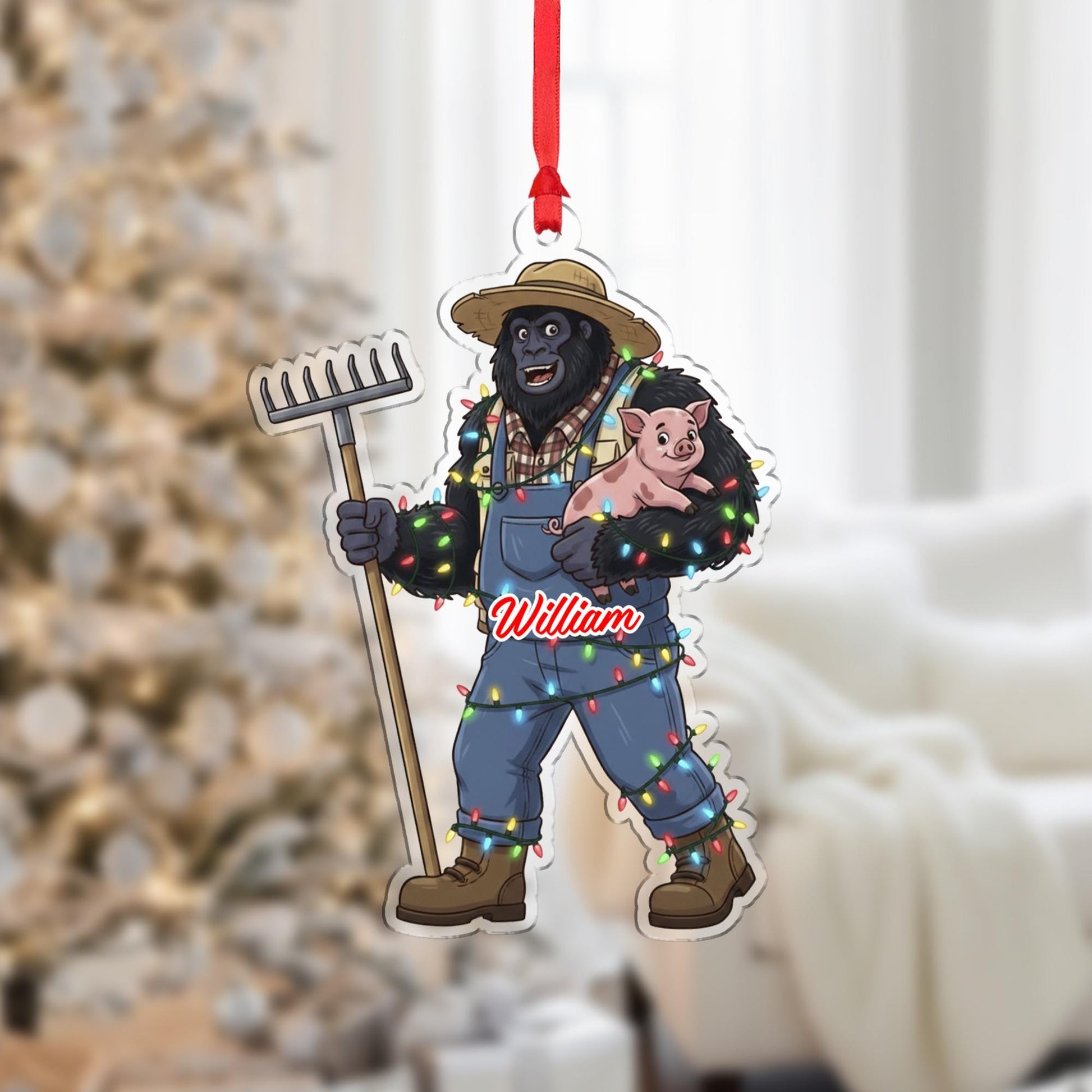 Personalized Sasquatch Farmer Acrylic Ornament: Farm Animal Christmas Decor