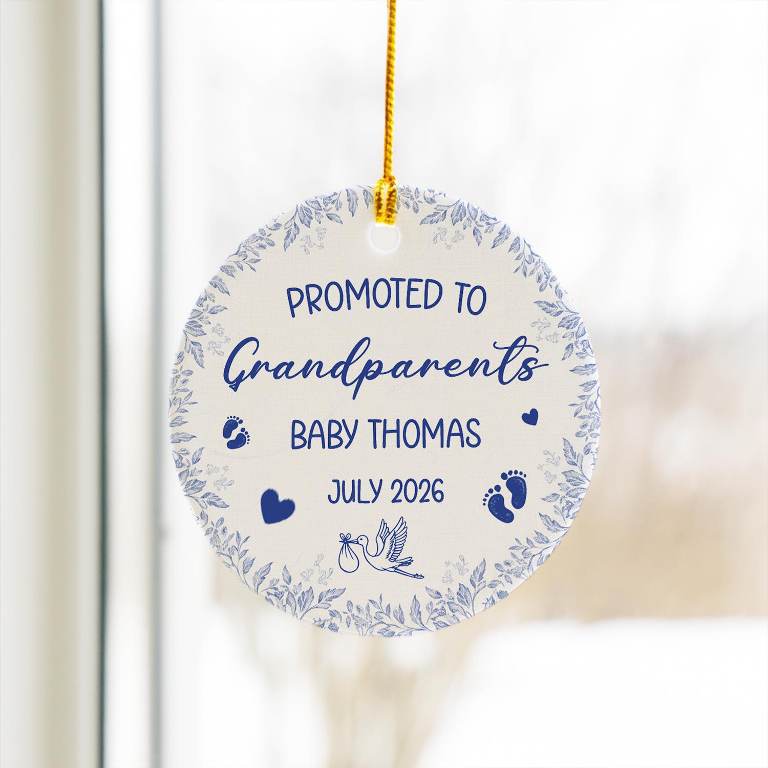 Baby Announcement Ornament – Personalized Promoted to Grandparents Gift