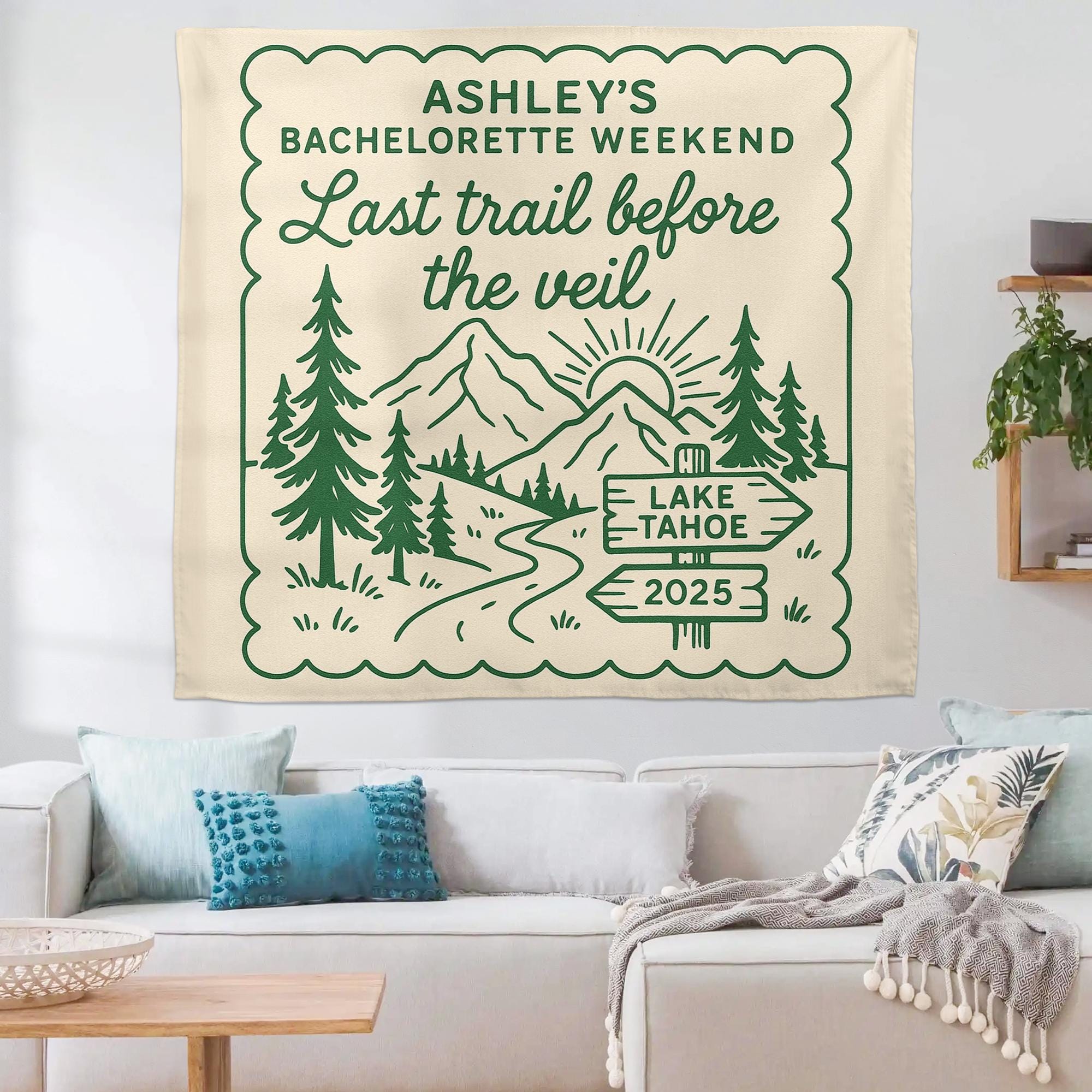 Custom Bachelorette Tapestry: Lake Tahoe Hiking Theme Wall Hanging