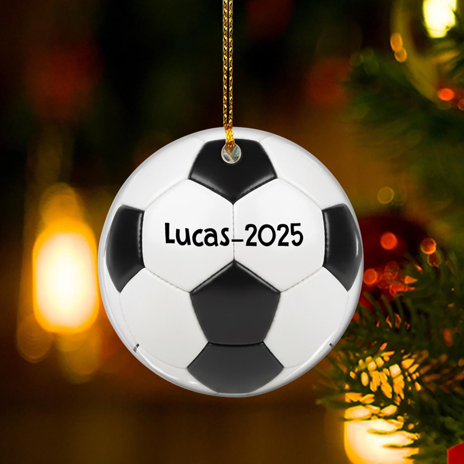 Personalized Soccer Ball Ornament – Custom Name and Year Ornament