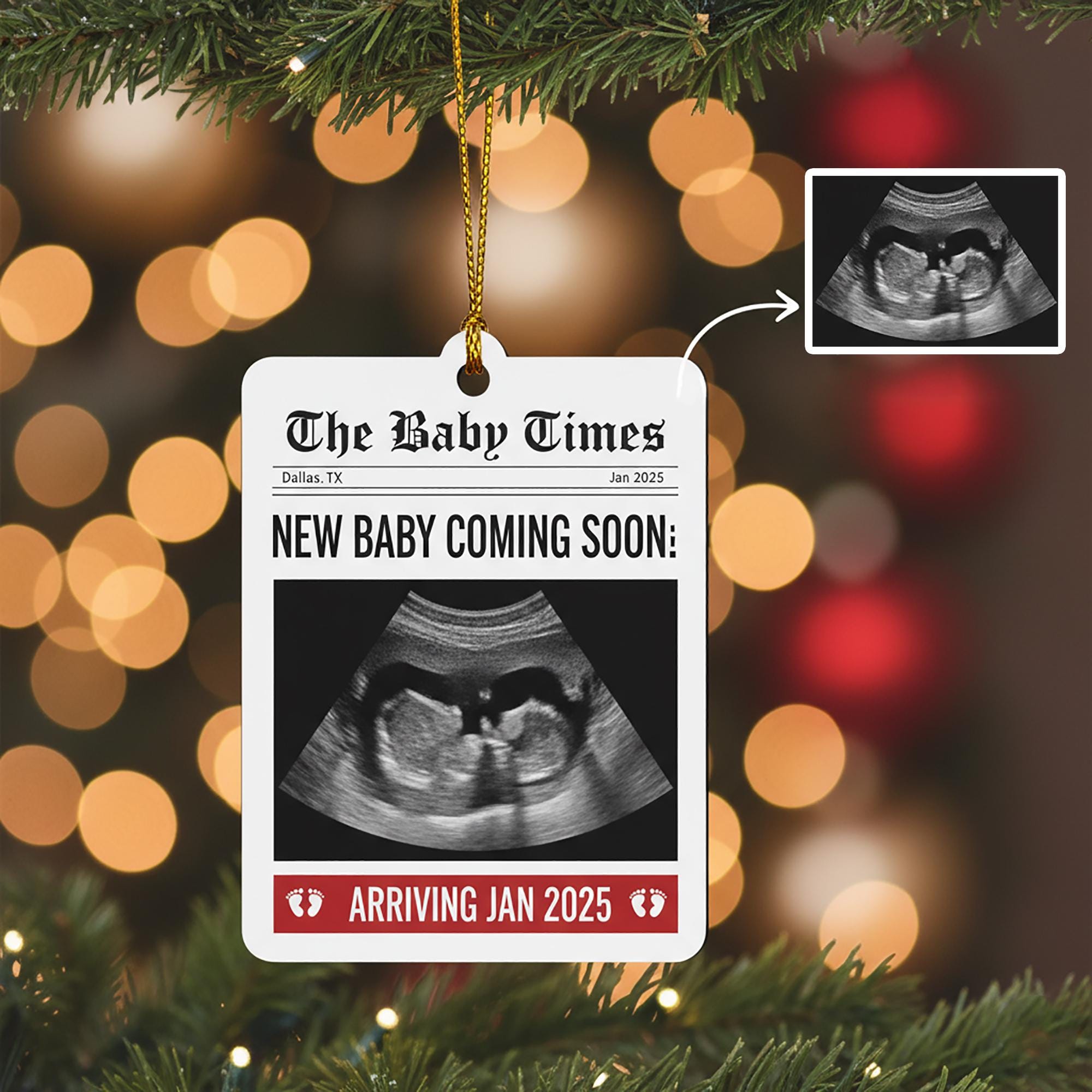 Baby Announcement Ornament 2025 – Personalized Ultrasound Christmas Keepsake for Pregnancy Reveal