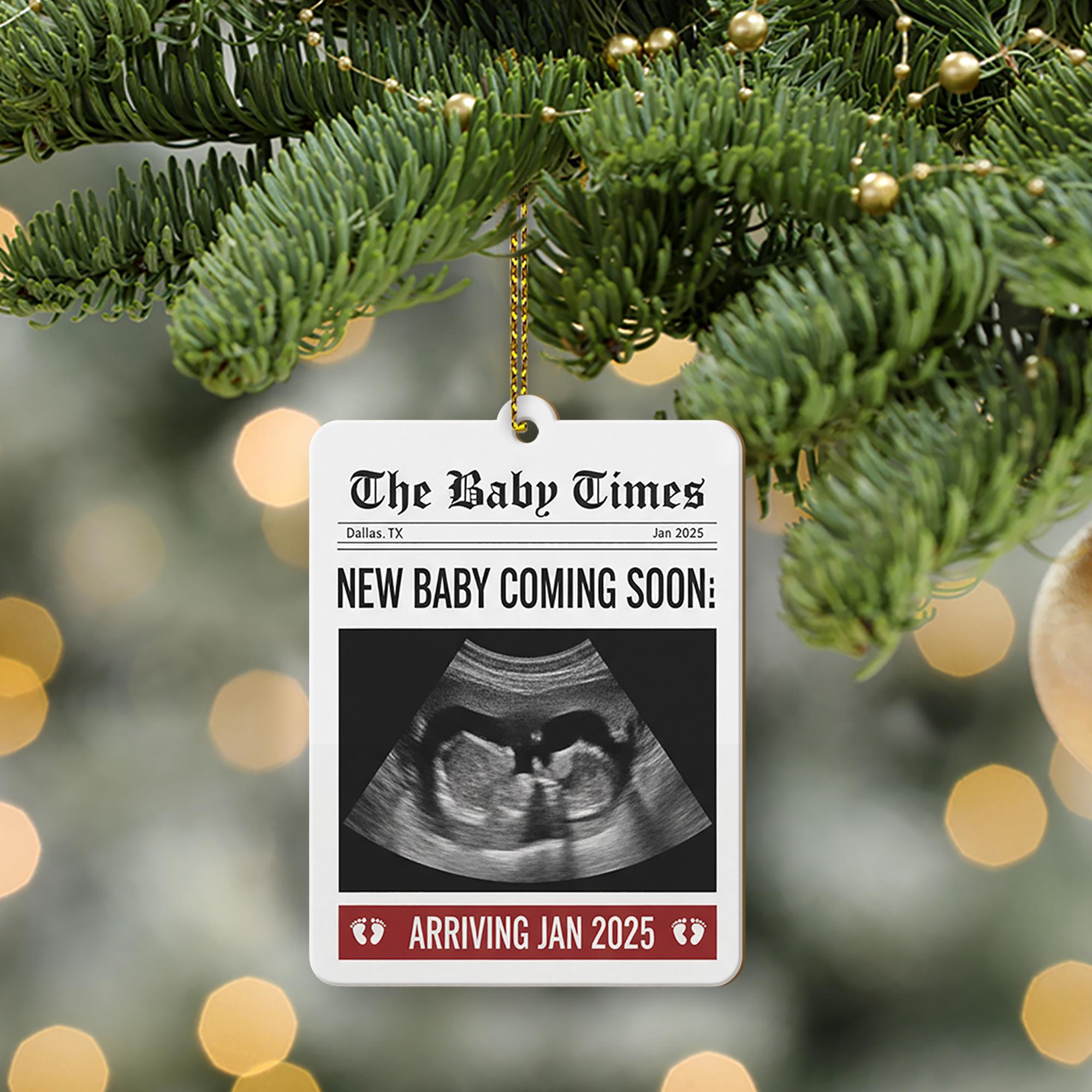 Baby Announcement Ornament 2025 – Personalized Ultrasound Christmas Keepsake for Pregnancy Reveal