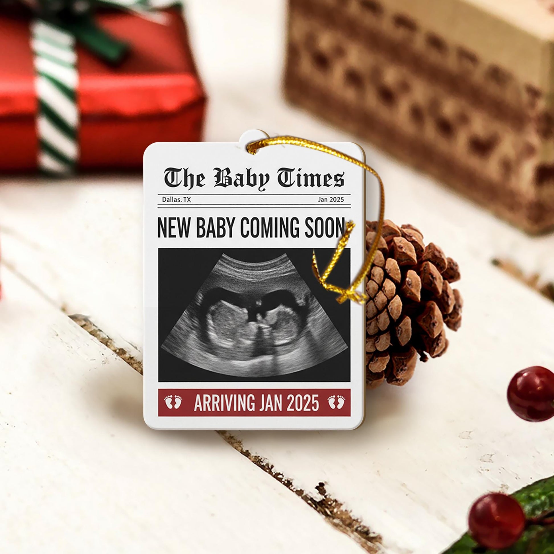 Baby Announcement Ornament 2025 – Personalized Ultrasound Christmas Keepsake for Pregnancy Reveal