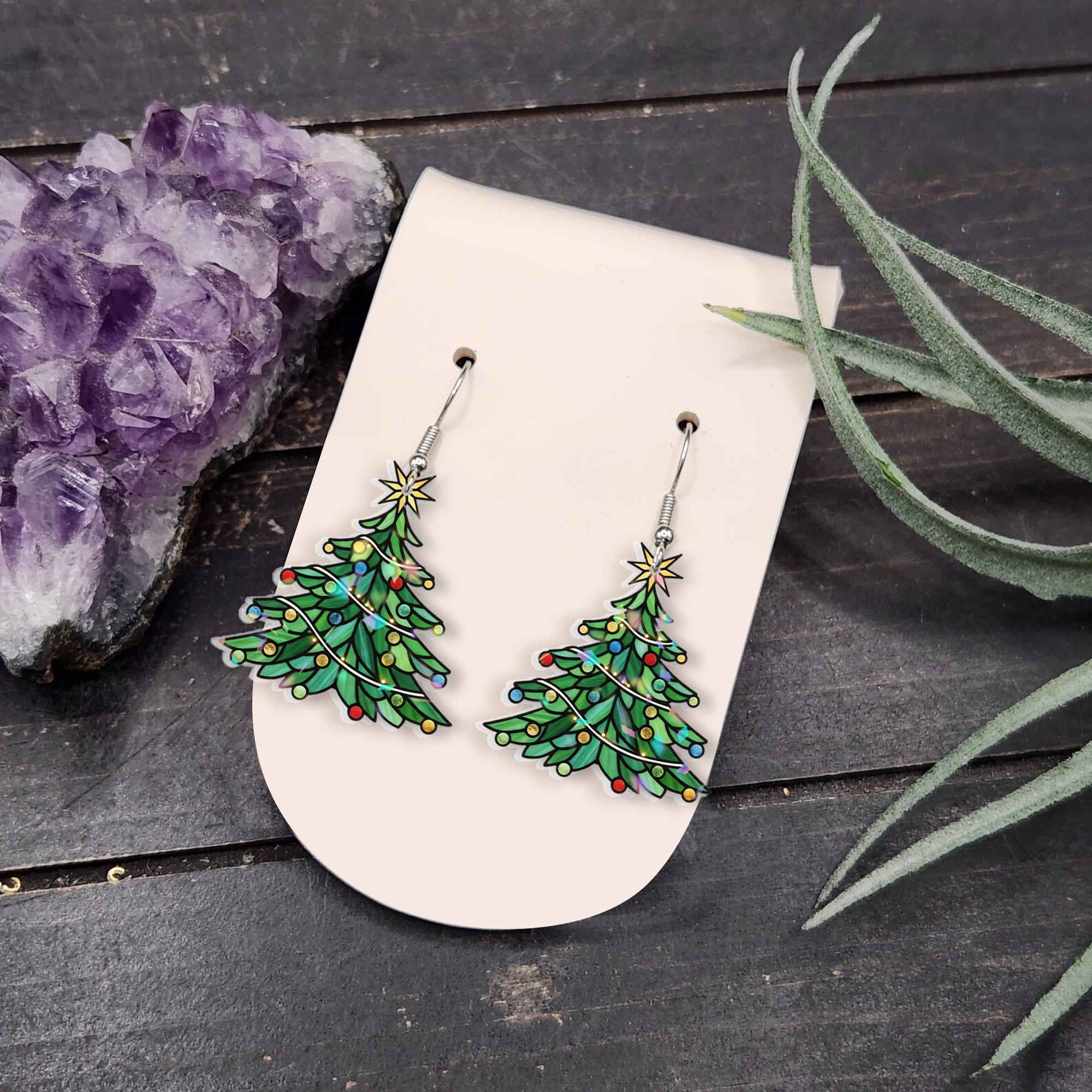 Christmas Tree Earrings – Dangle Jewelry with Holiday Lights Design