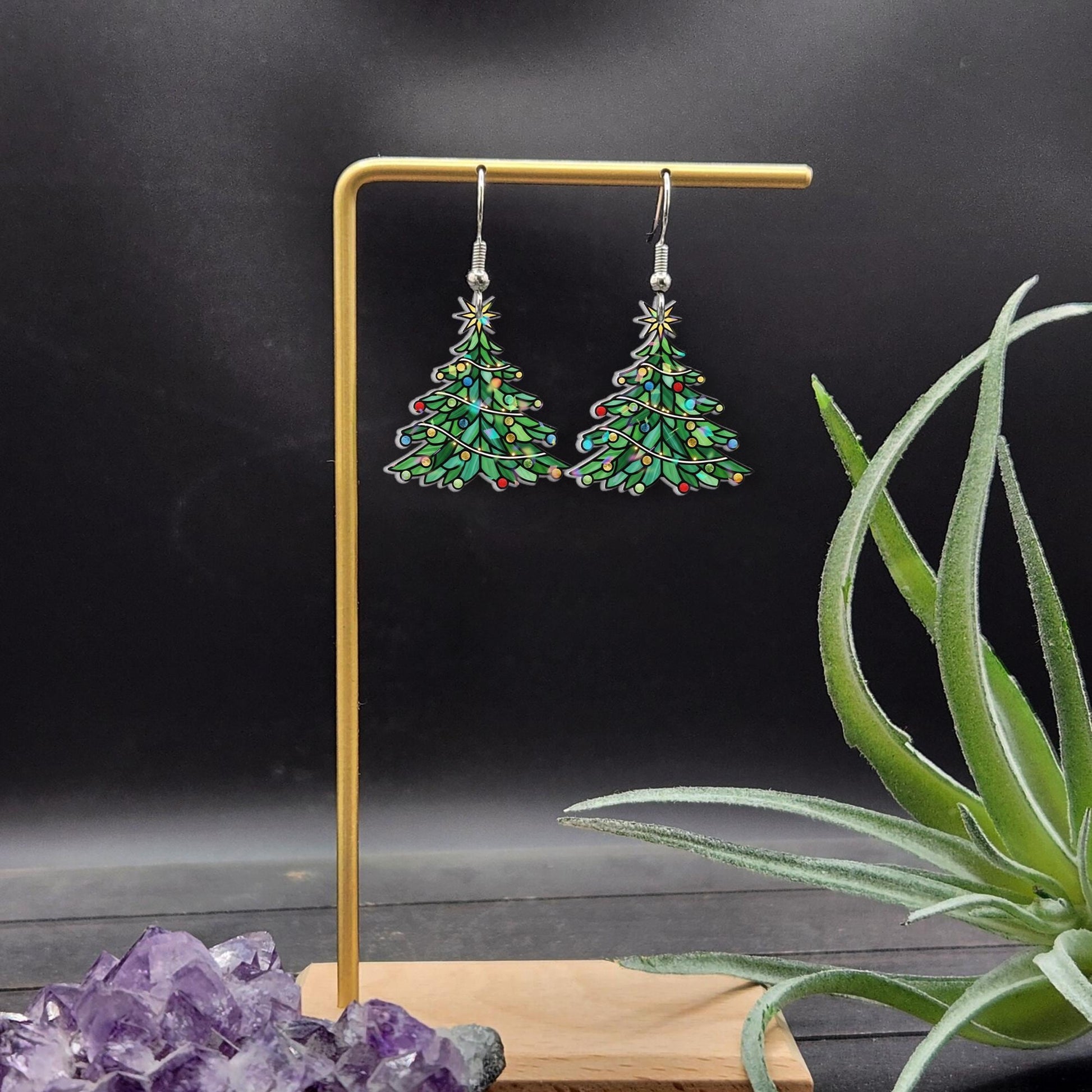 Christmas Tree Earrings – Dangle Jewelry with Holiday Lights Design