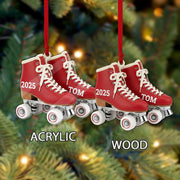 Personalized Roller Skate Ornament, Custom Red Skate Decoration, 2025 Holiday Tree Decor