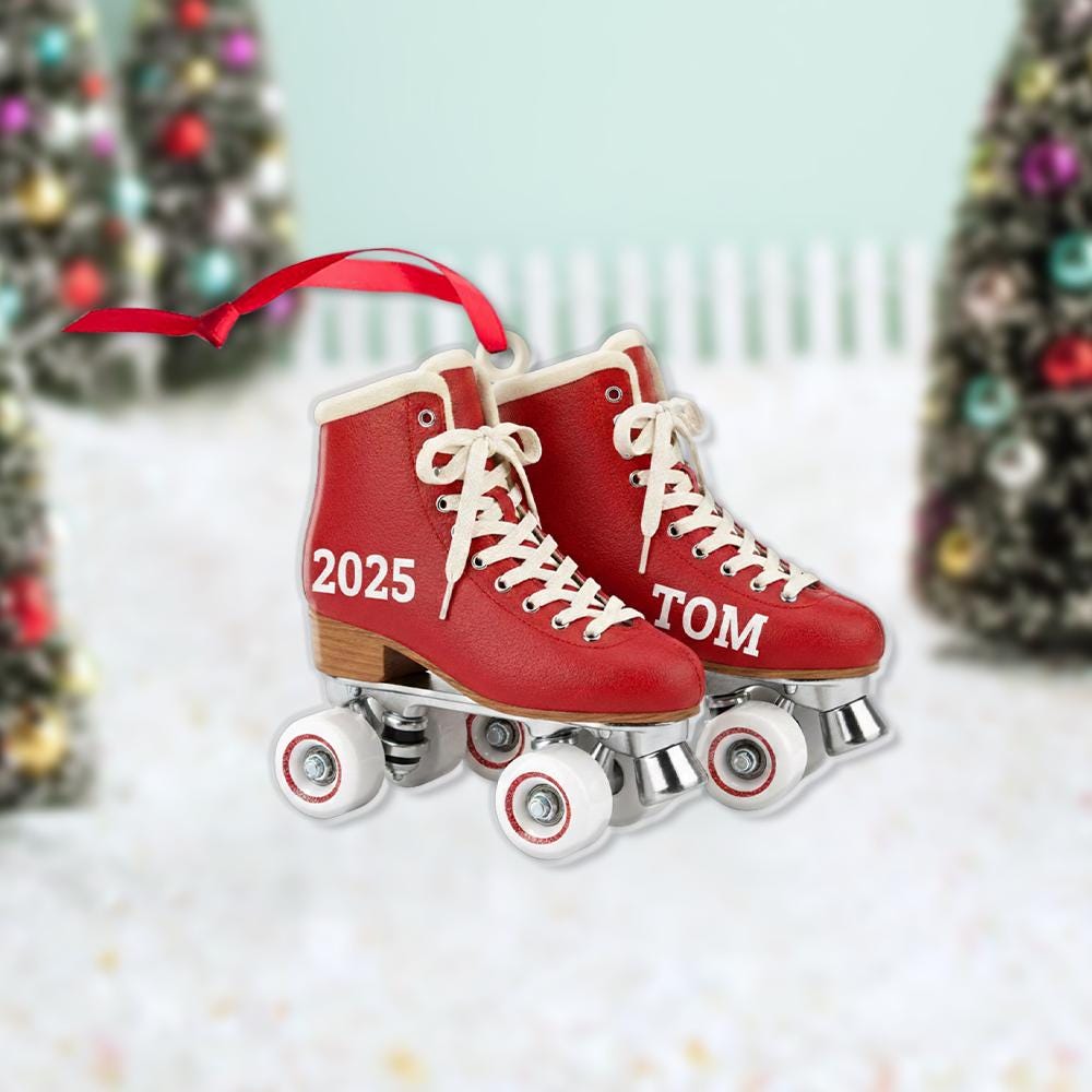 Personalized Roller Skate Ornament, Custom Red Skate Decoration, 2025 Holiday Tree Decor