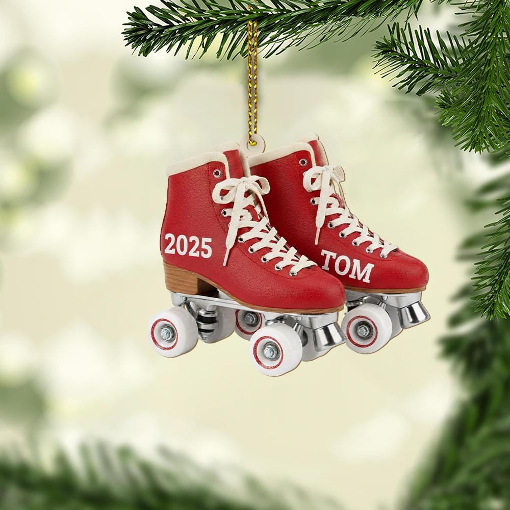 Personalized Roller Skate Ornament, Custom Red Skate Decoration, 2025 Holiday Tree Decor