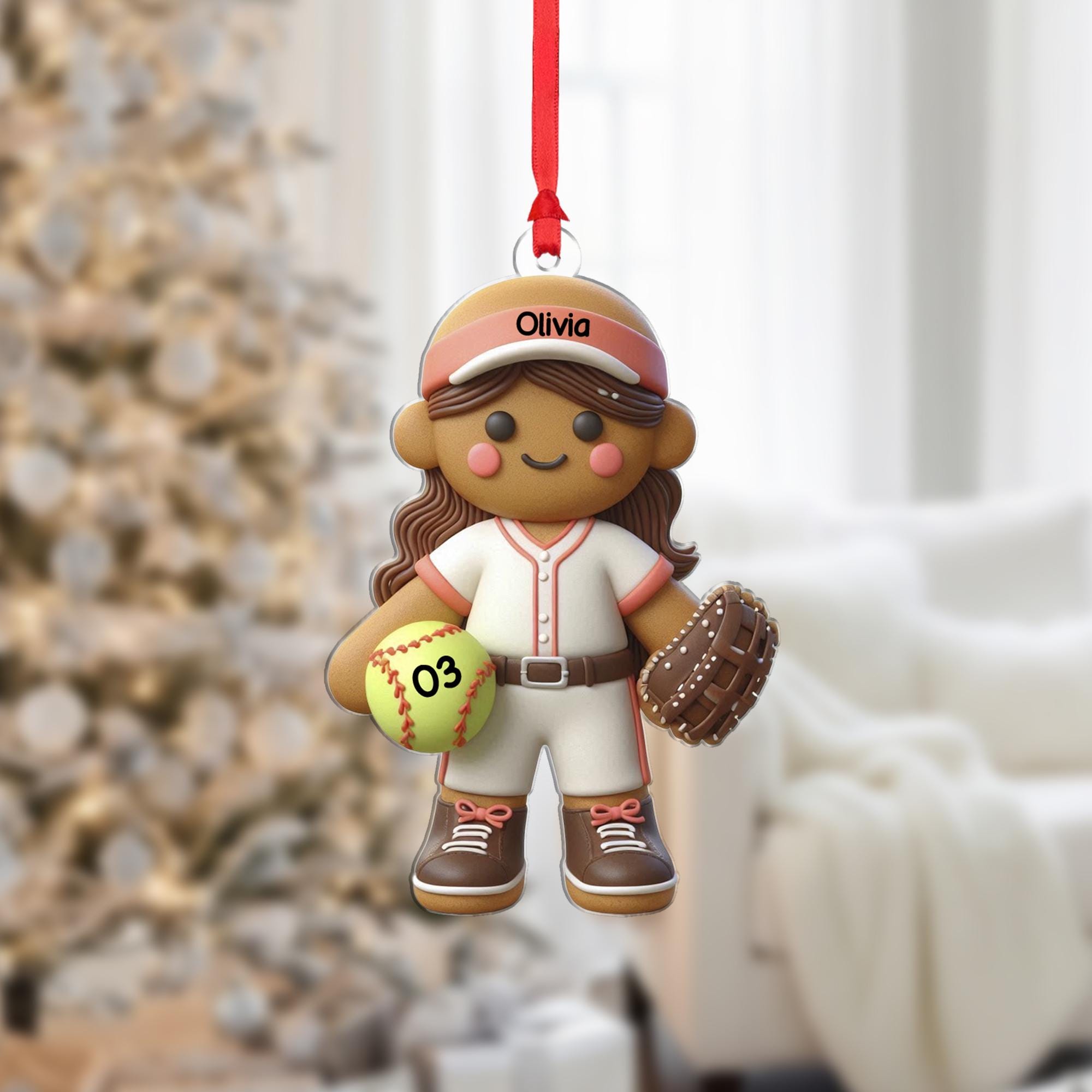 Personalized Softball Ornament – Custom Gingerbread Player Christmas Decor