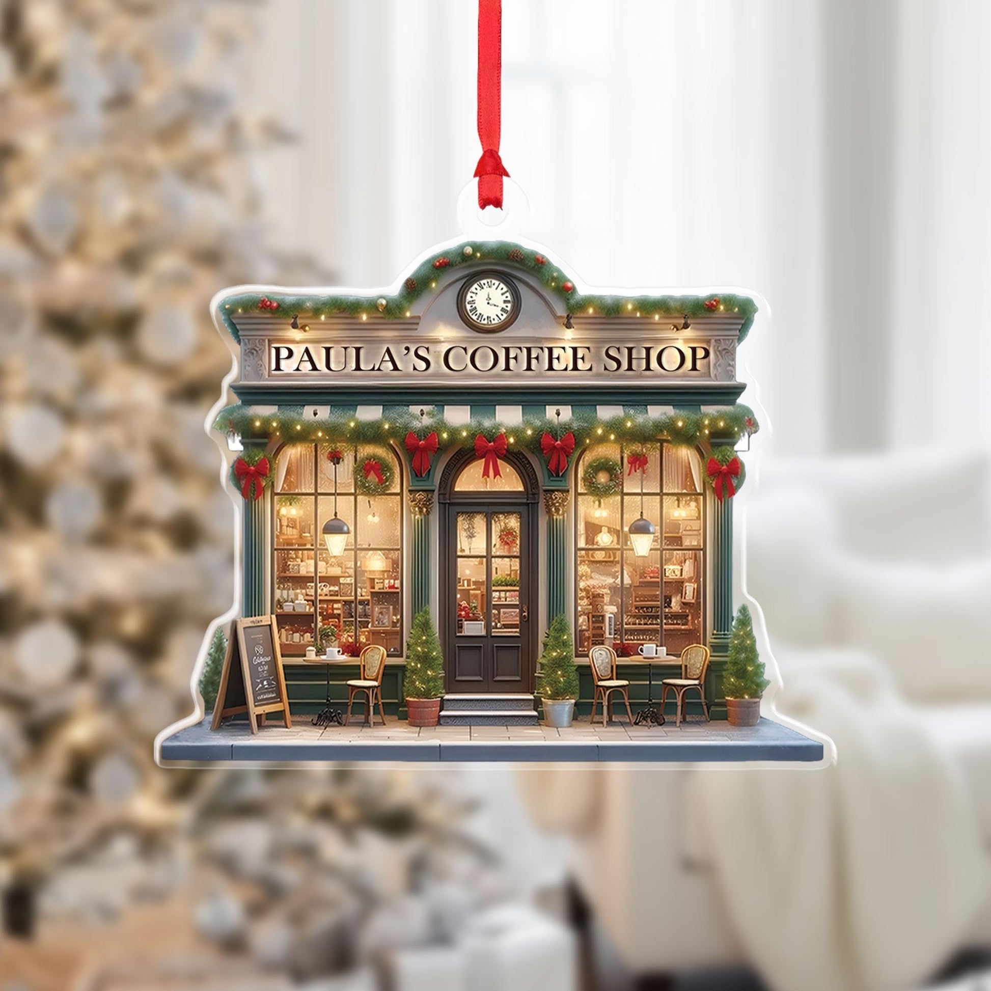 Personalized Coffee Shop Ornament: Custom Cafe Decor, Barista Gift