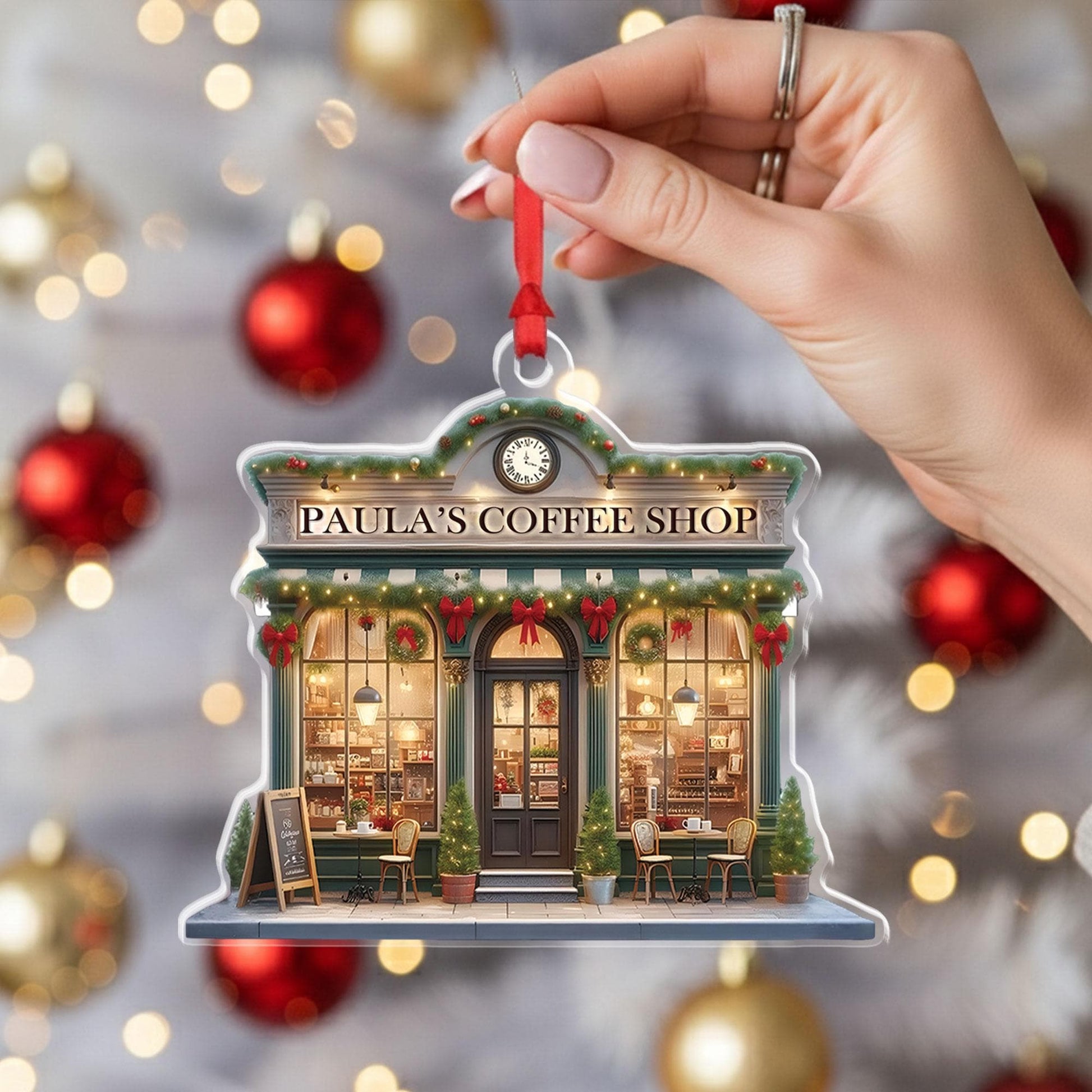 Personalized Coffee Shop Ornament: Custom Cafe Decor, Barista Gift