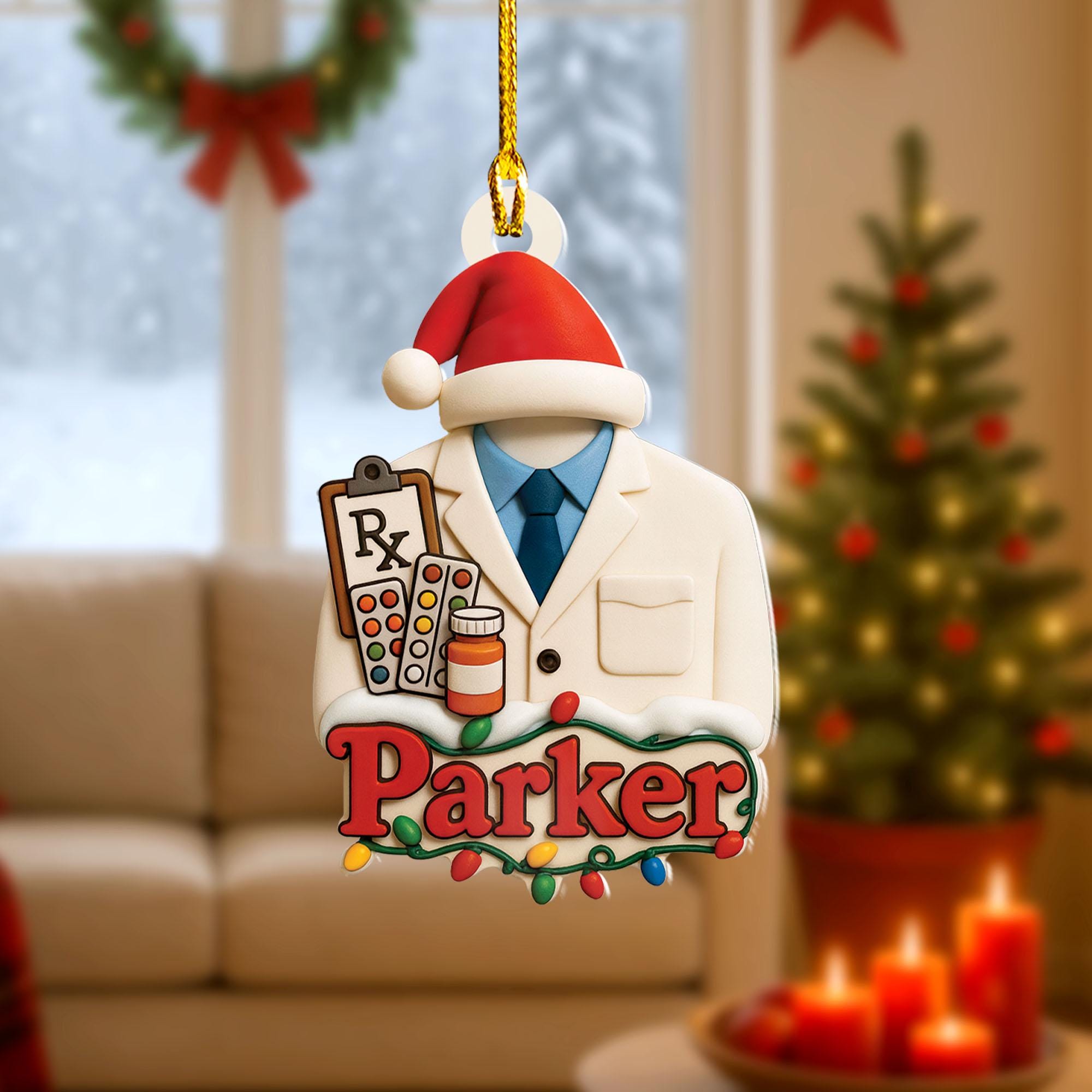 personalized Pharmacist ornament, pharmacy gift, custom RX Christmas ornament, medical professional holiday decor