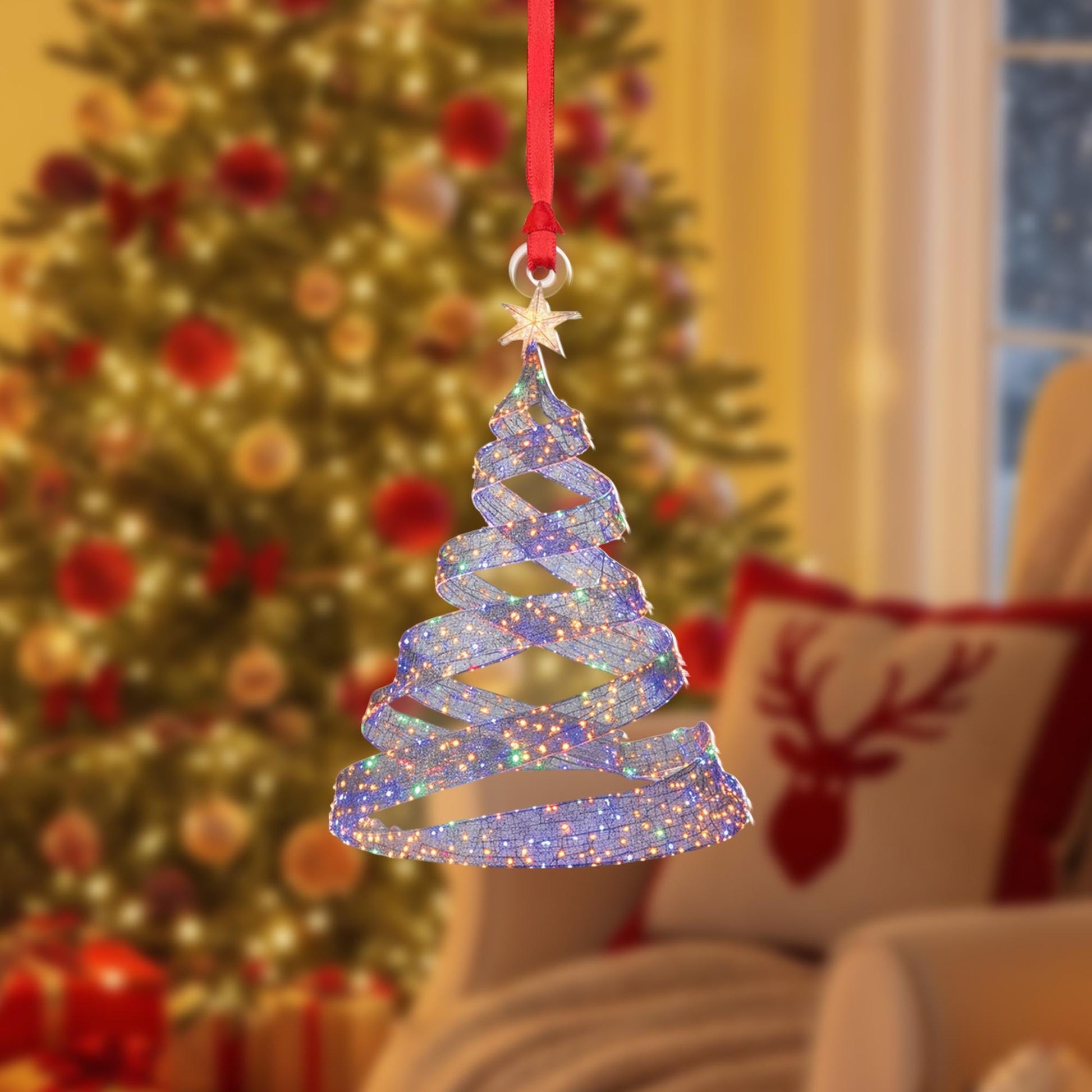 Christmas Tree Ornament – Sparkling Iridescent Holiday Decoration, Modern Glitter Tree Hanging