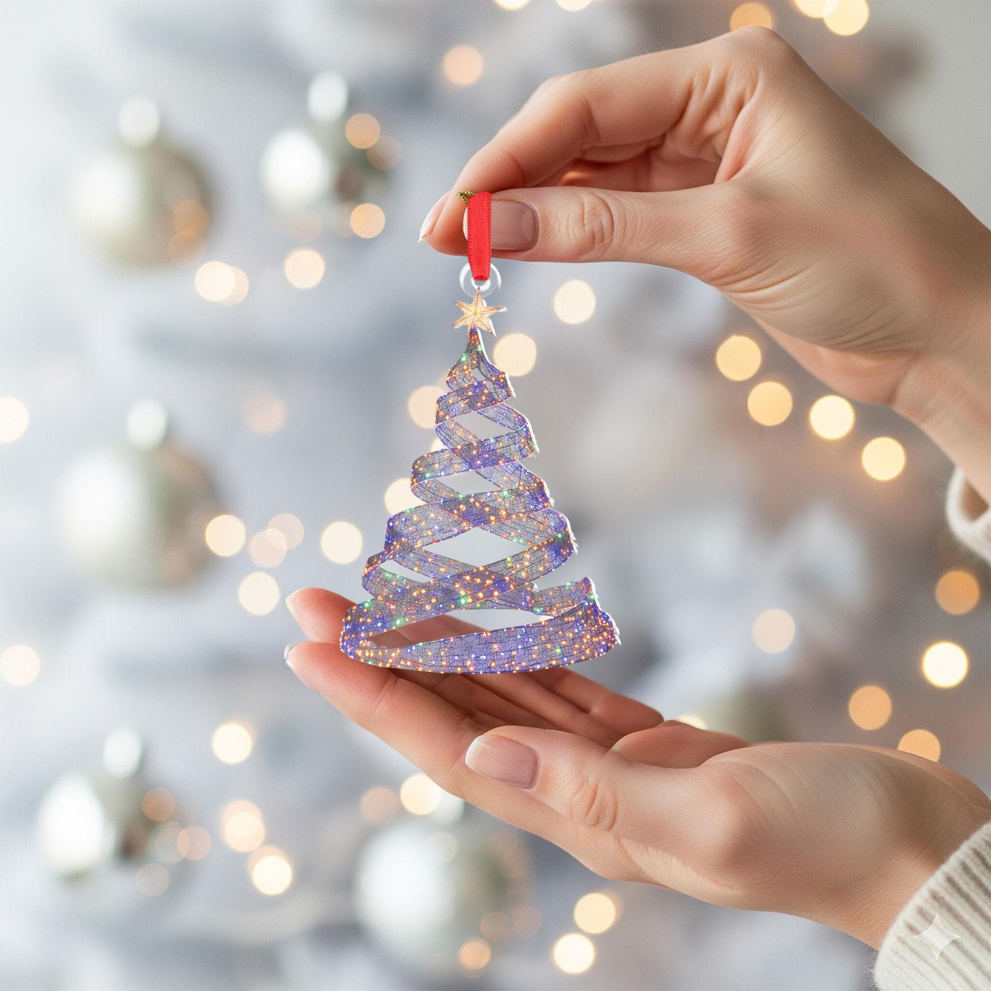 Christmas Tree Ornament – Sparkling Iridescent Holiday Decoration, Modern Glitter Tree Hanging