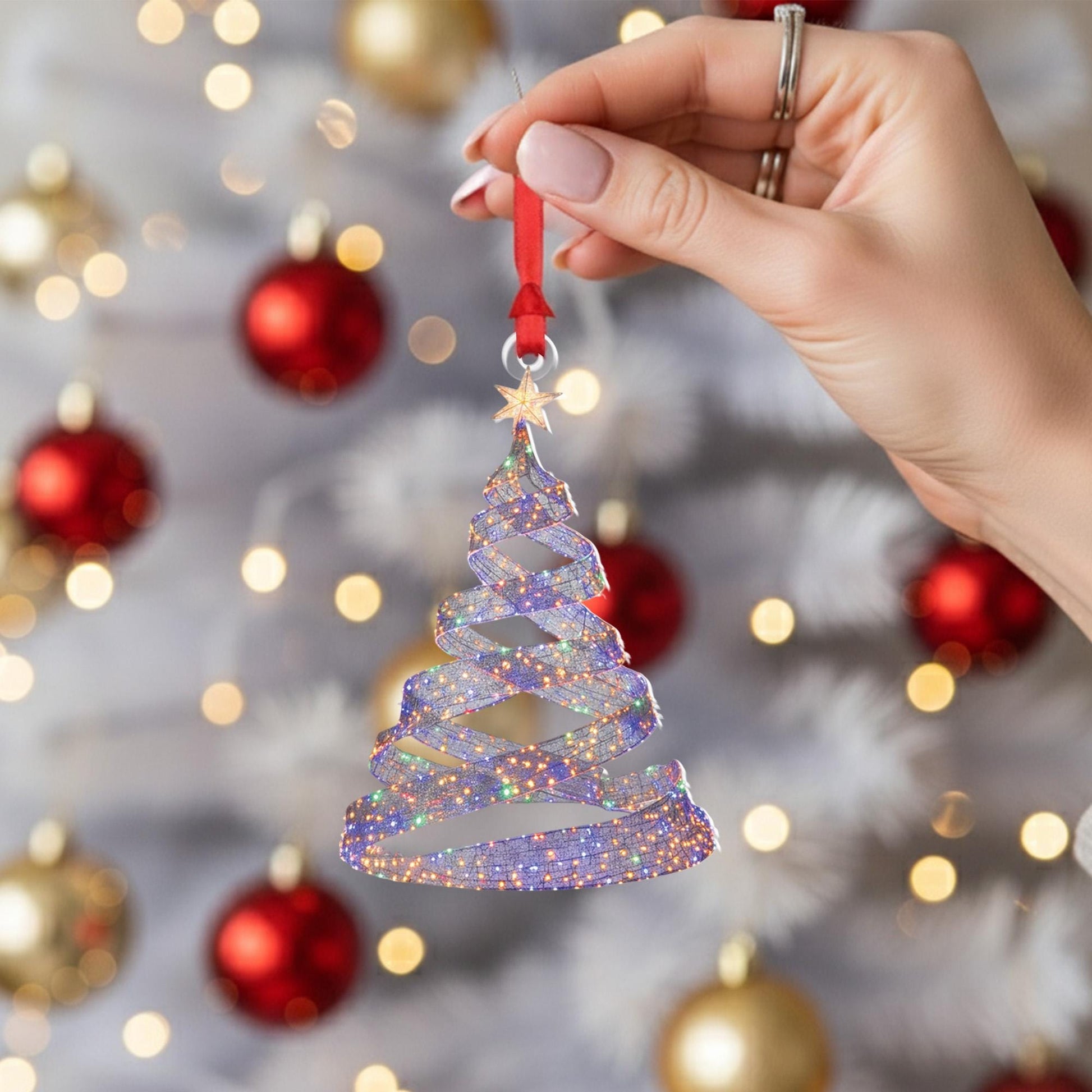 Christmas Tree Ornament – Sparkling Iridescent Holiday Decoration, Modern Glitter Tree Hanging