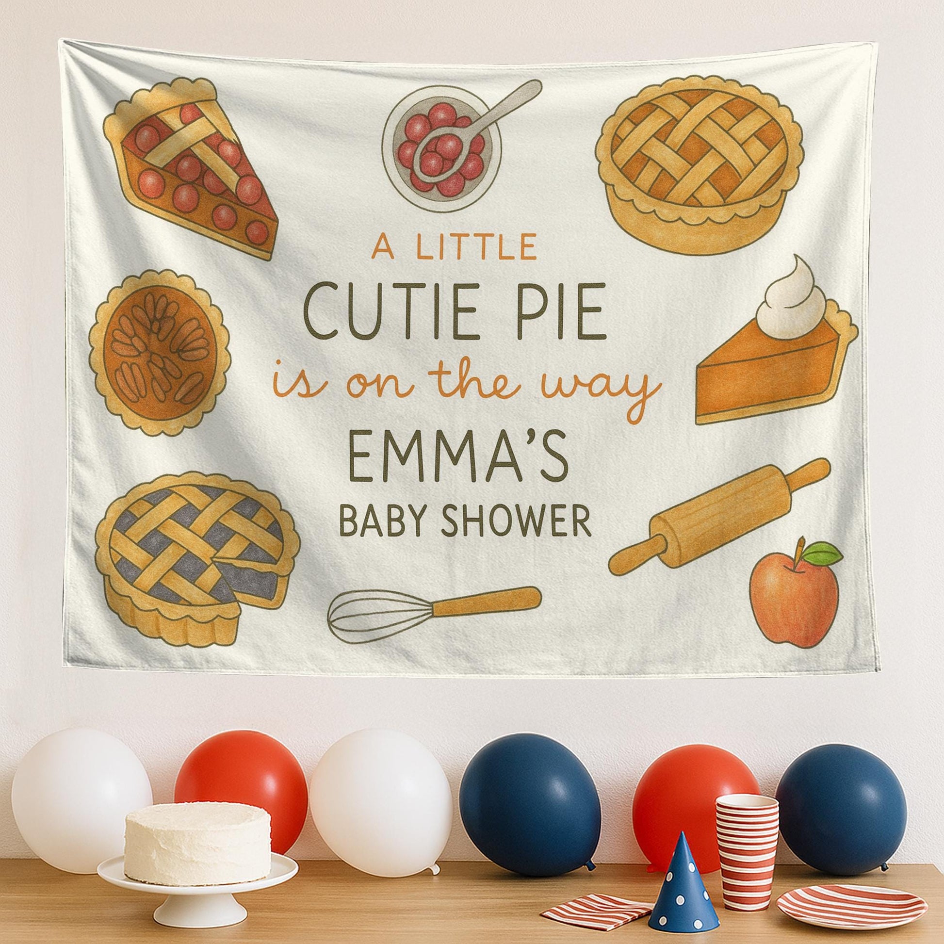 Personalized Cutie Pie Baby Shower Tapestry: Peachskin Fleece Party Backdrop