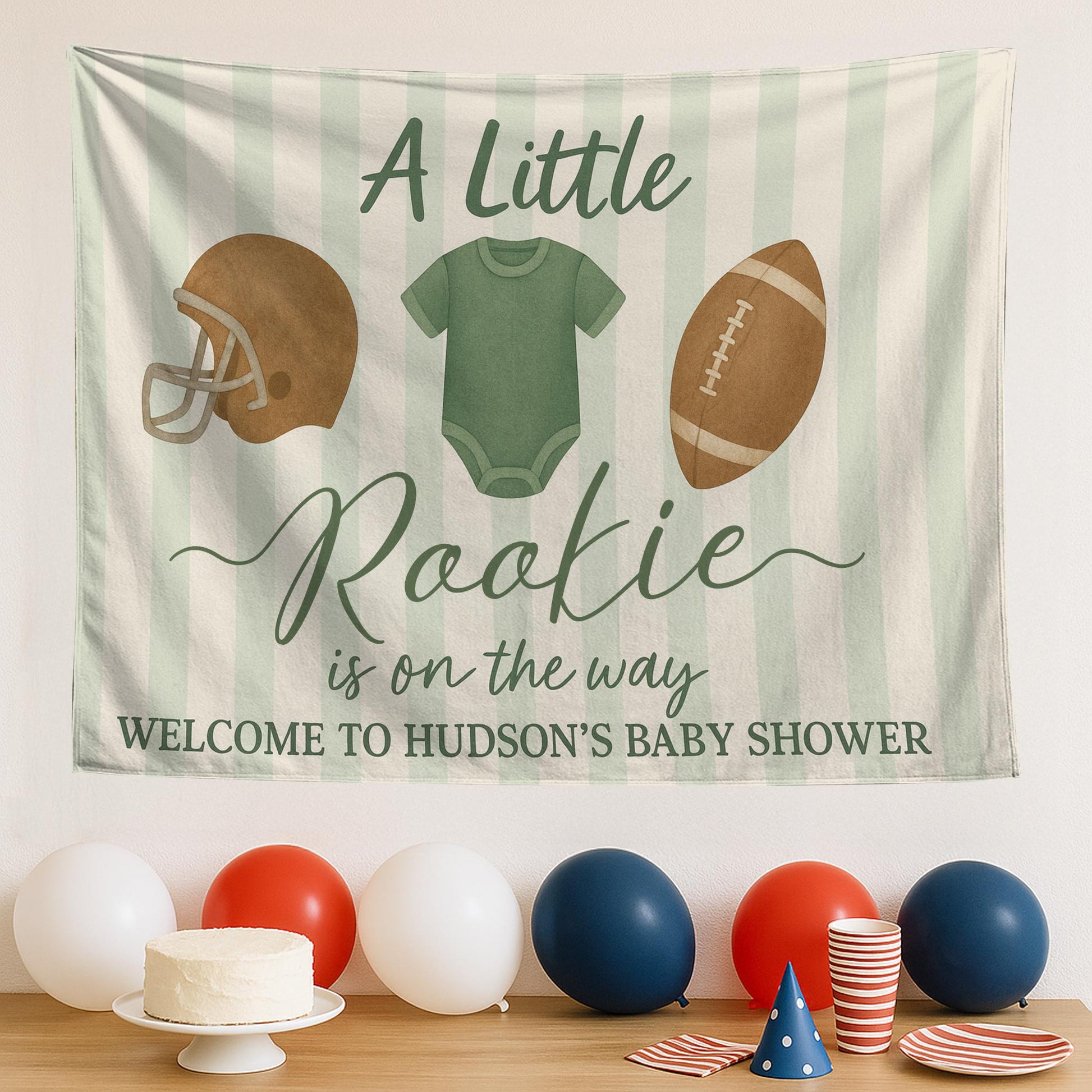 Little Rookie Baby Shower Tapestry – Personalized Football Theme Party Backdrop for Boys