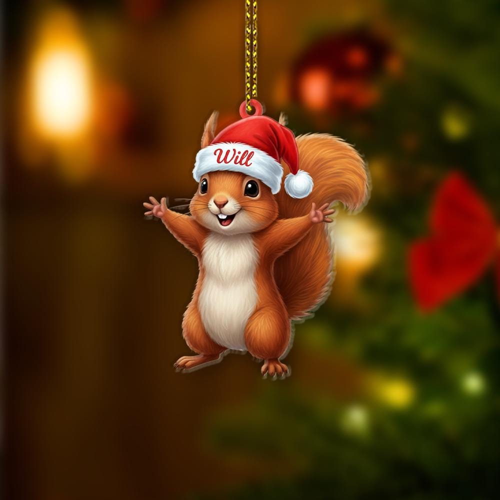 Personalized Squirrel Christmas Ornament – Custom Name Ceramic Holiday Decoration