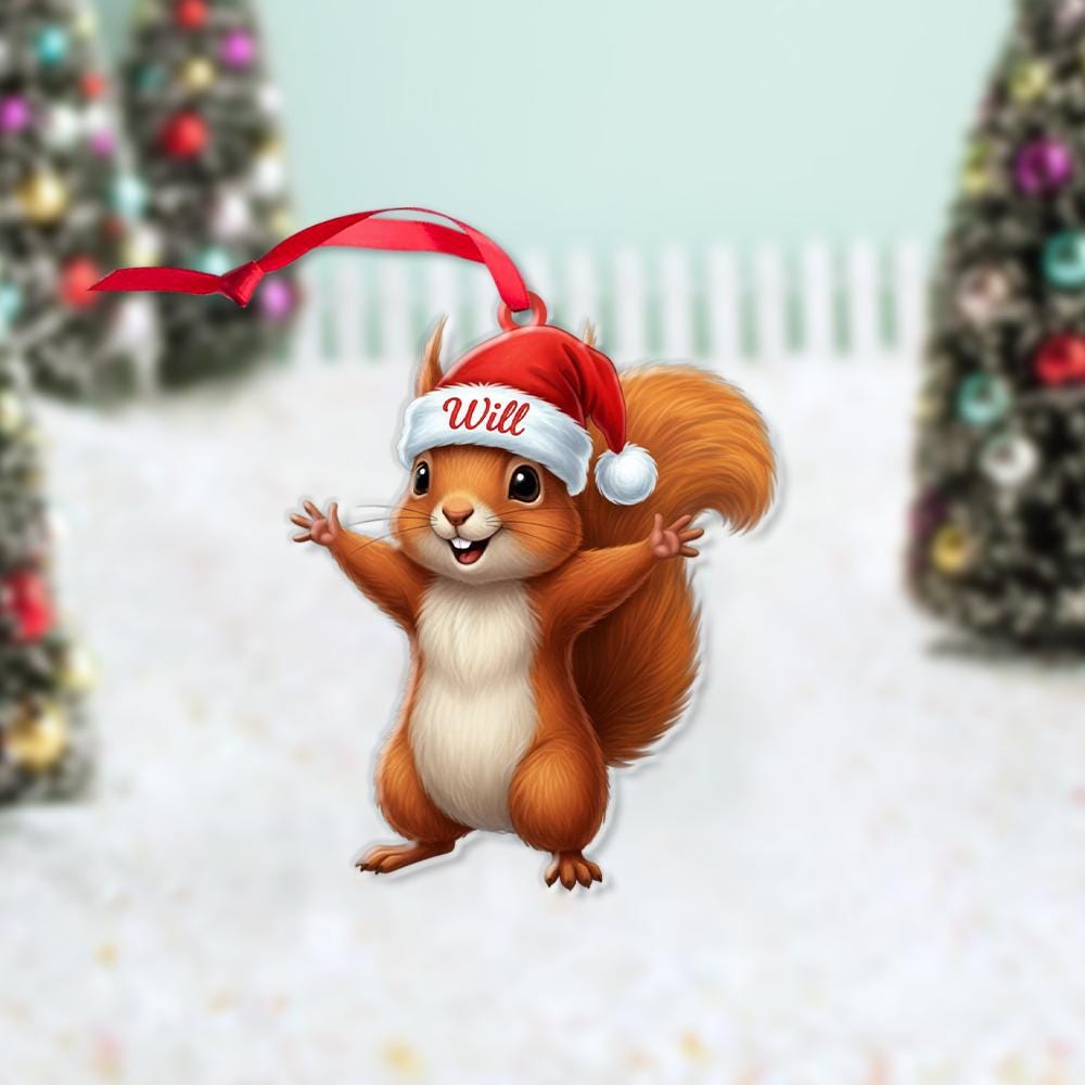 Personalized Squirrel Christmas Ornament – Custom Name Ceramic Holiday Decoration
