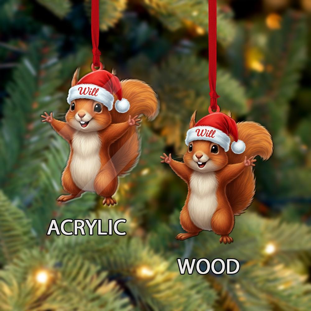 Personalized Squirrel Christmas Ornament – Custom Name Ceramic Holiday Decoration
