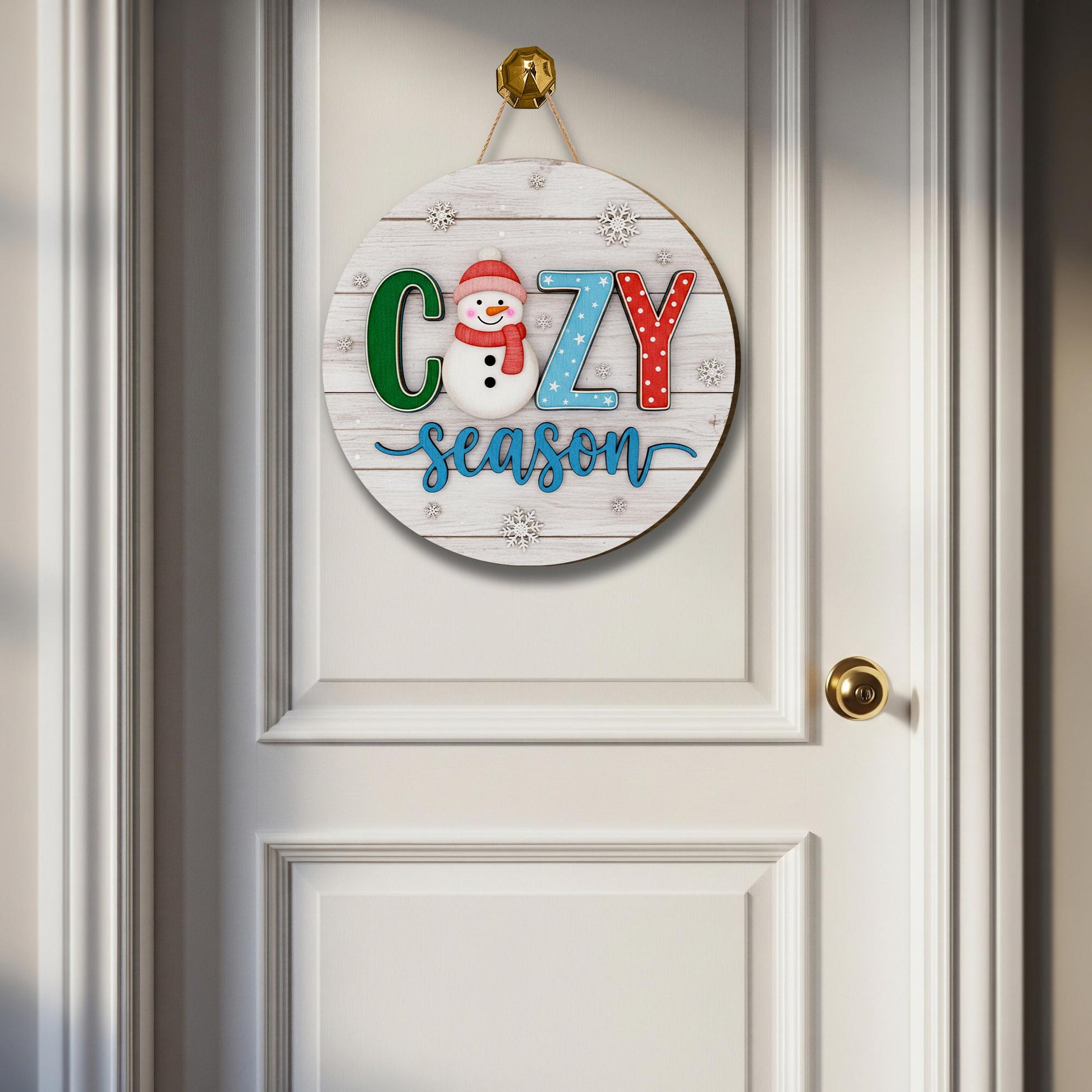 Cozy Season Snowman Door Sign: Rustic Winter Porch Decor