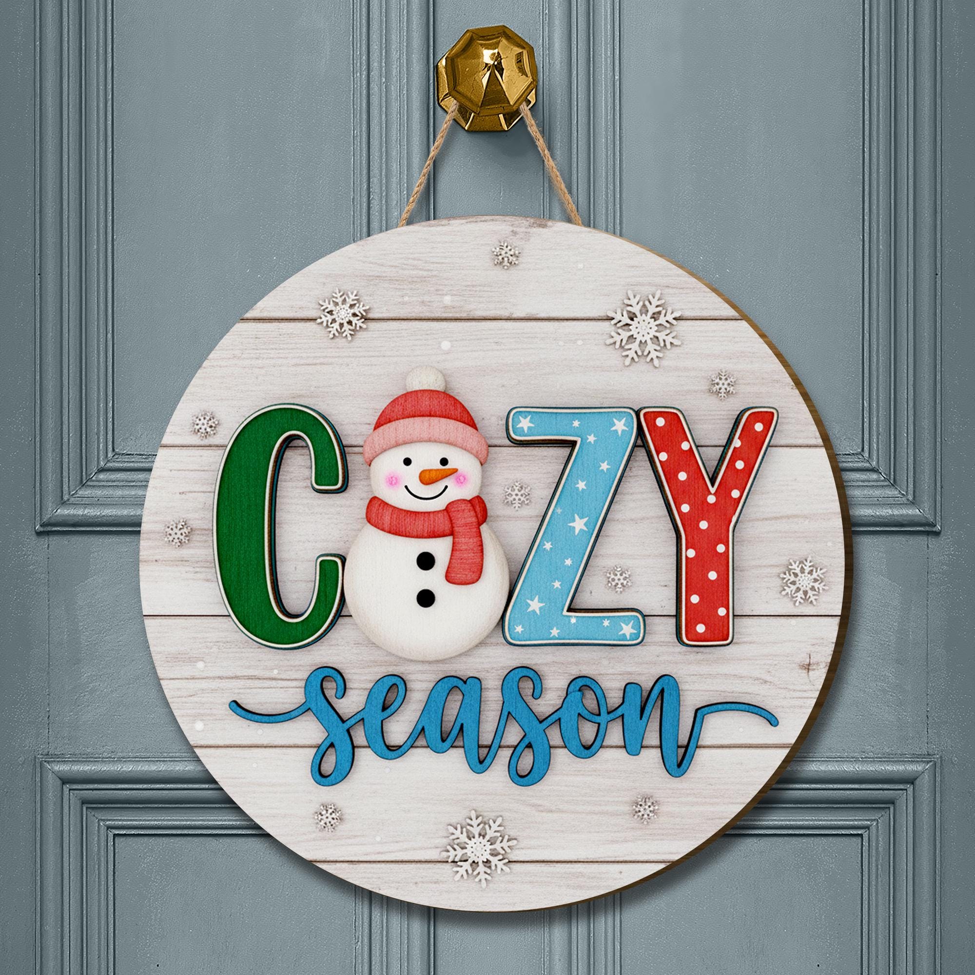Cozy Season Snowman Door Sign: Rustic Winter Porch Decor