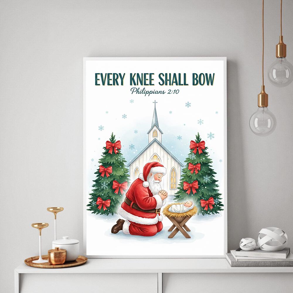 Santa Praying Over Baby Jesus Christmas Poster Print