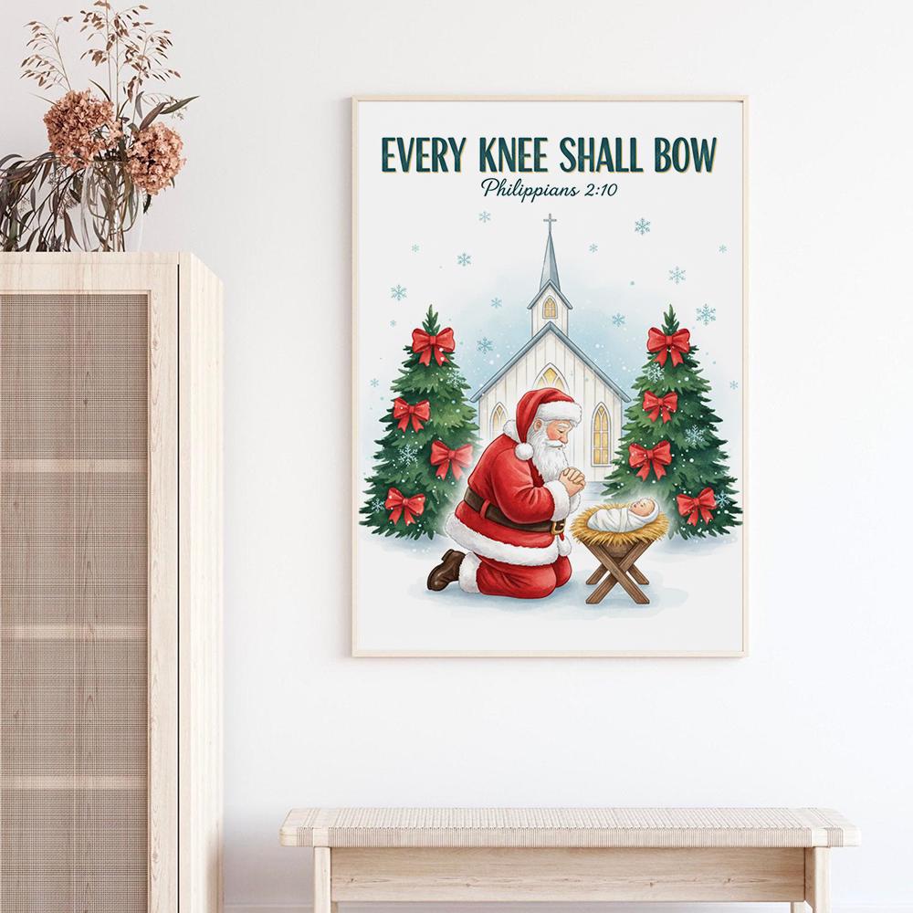 Santa Praying Over Baby Jesus Christmas Poster Print
