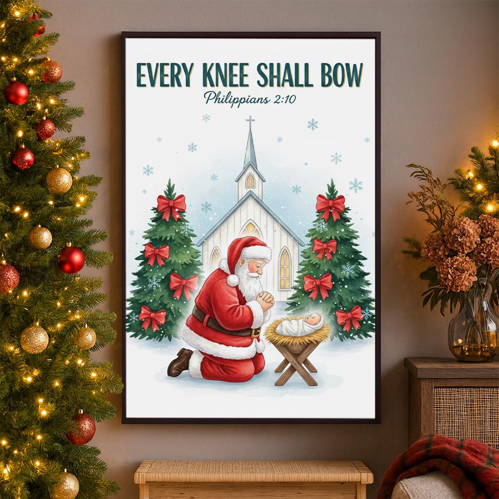 Santa Praying Over Baby Jesus Christmas Poster Print