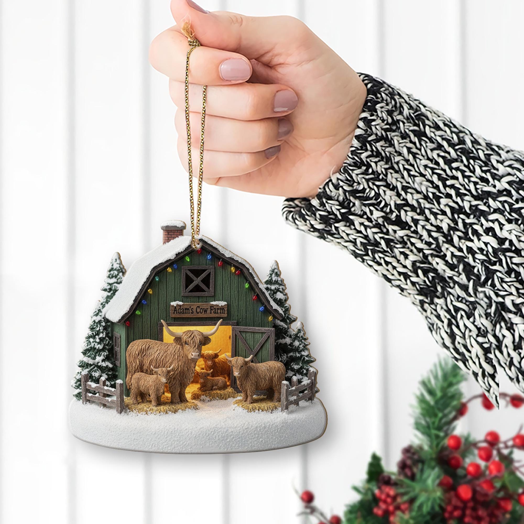 Personalized Cow Farm Christmas Ornament – Rustic Barn Holiday Decor