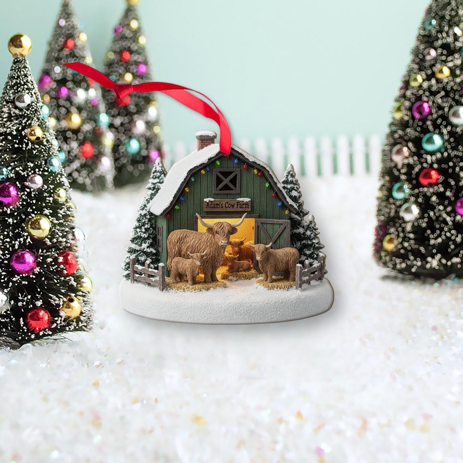 Personalized Cow Farm Christmas Ornament – Rustic Barn Holiday Decor