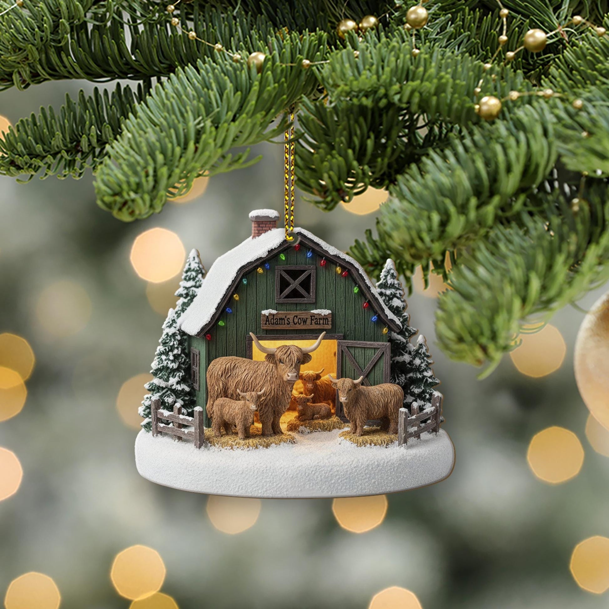 Personalized Cow Farm Christmas Ornament – Rustic Barn Holiday Decor