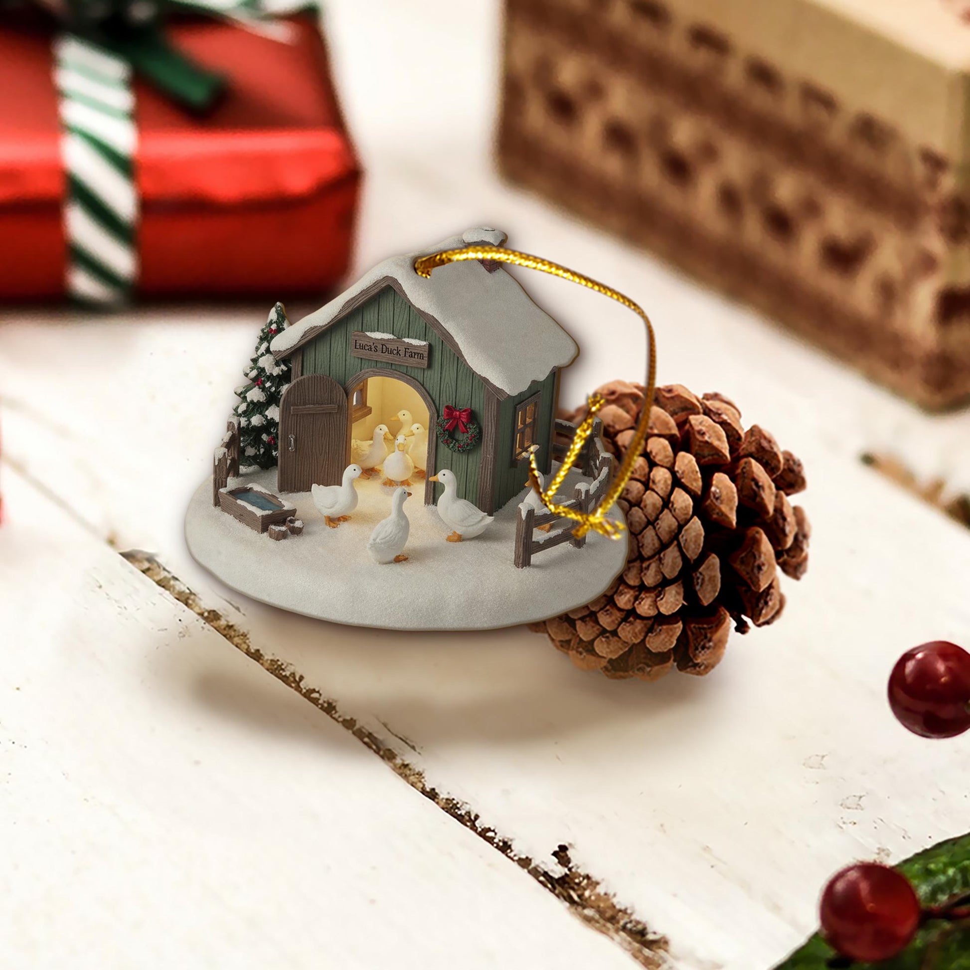 Personalized Cow Farm Christmas Ornament – Rustic Barn Holiday Decor