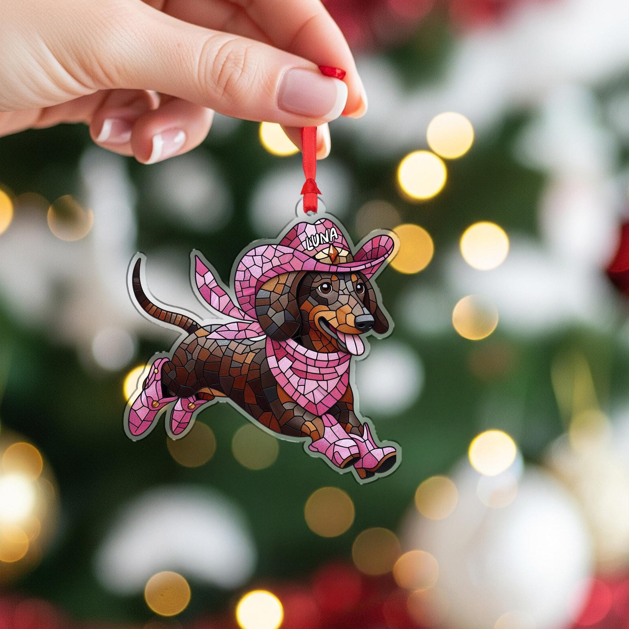 Cowboy Dachshund Ornament – Personalized Dog Christmas Decoration
