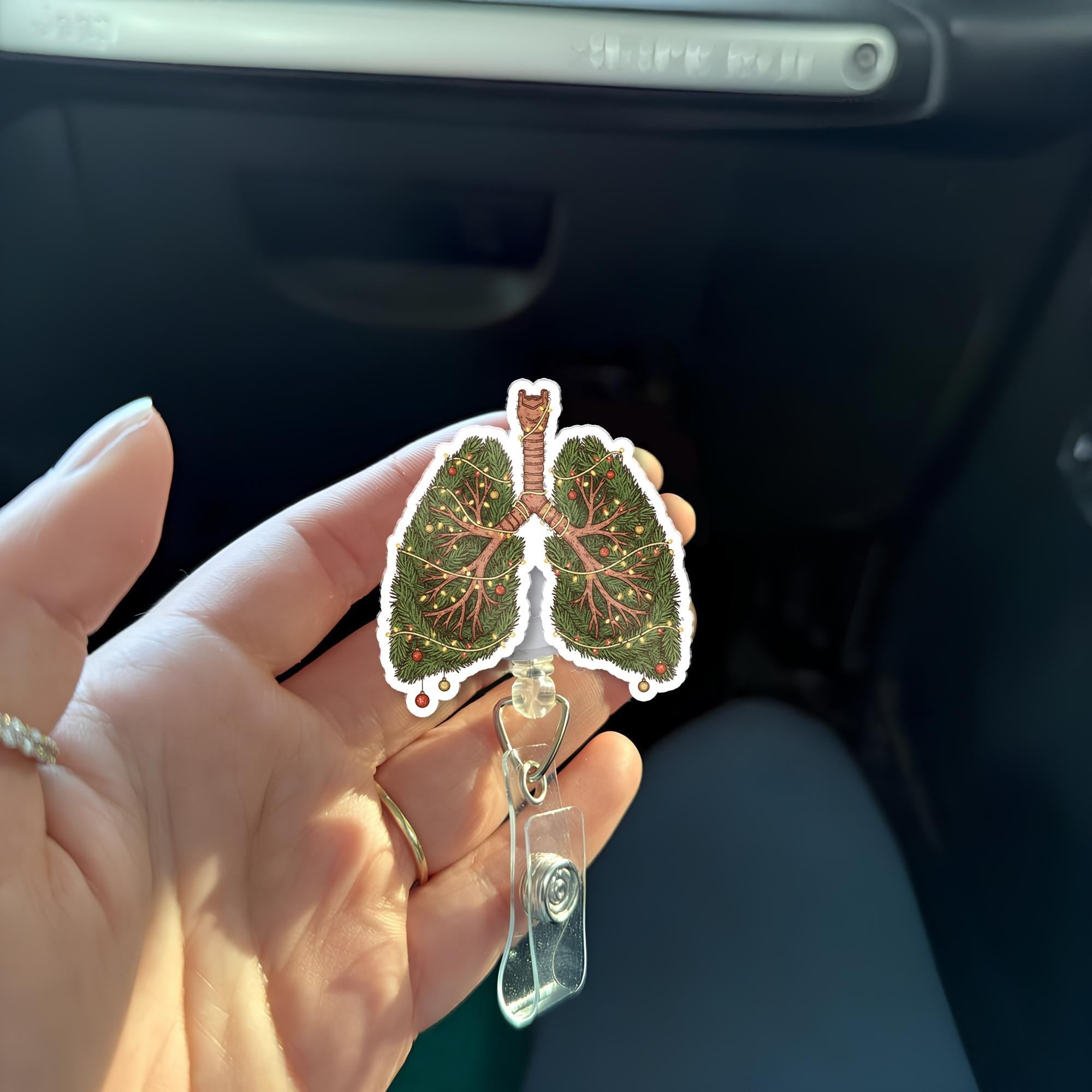 Christmas Lungs Badge Reel – Retractable ID Holder for Nurse or Respiratory Therapist