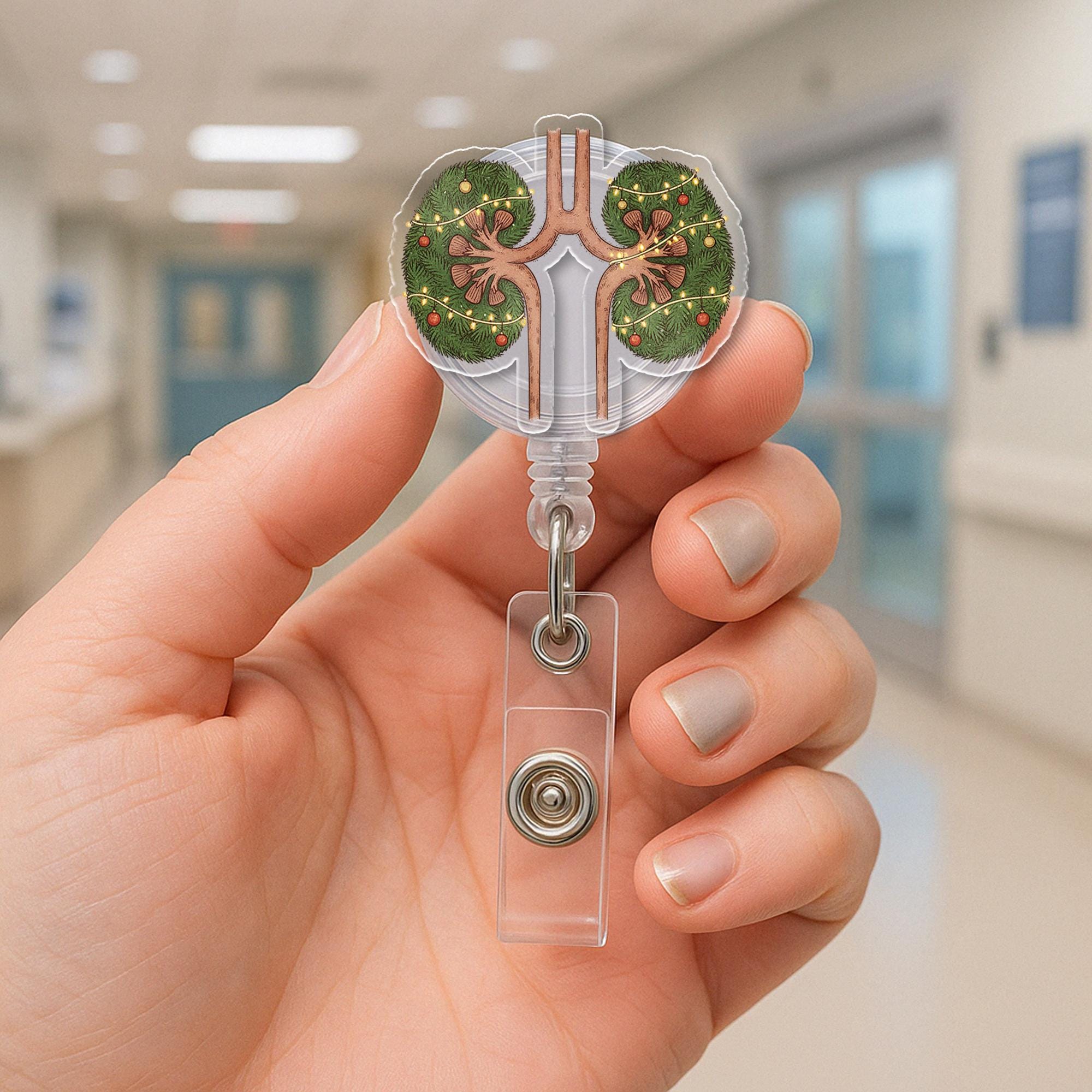 Christmas Kidneys Badge Reel – Retractable ID Holder for Nurse, Doctor, Nephrology Gift