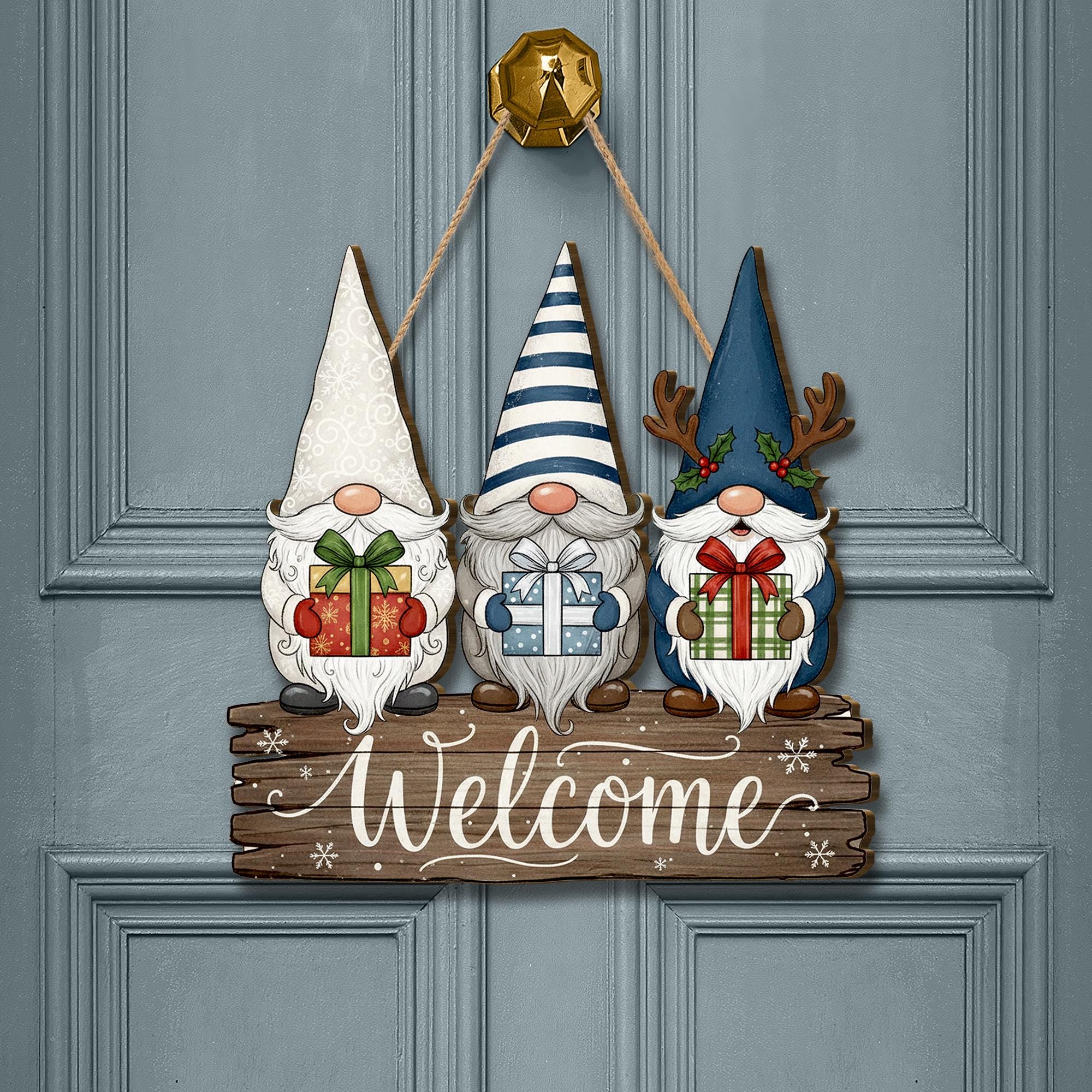 Christmas Gnome Welcome Sign: Rustic Wooden Farmhouse Winter Decor