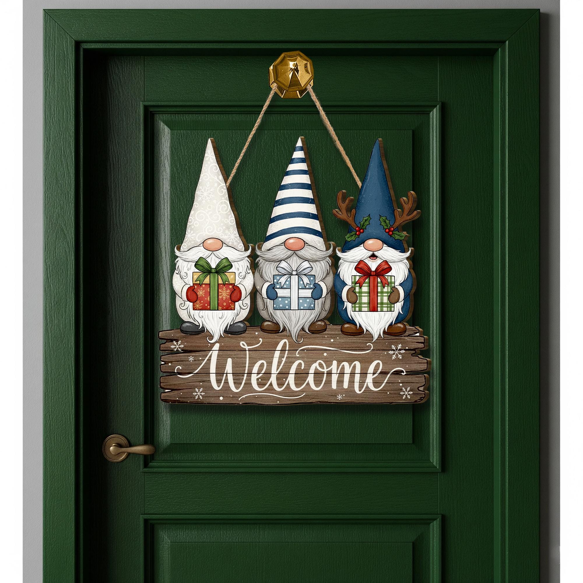 Christmas Gnome Welcome Sign: Rustic Wooden Farmhouse Winter Decor