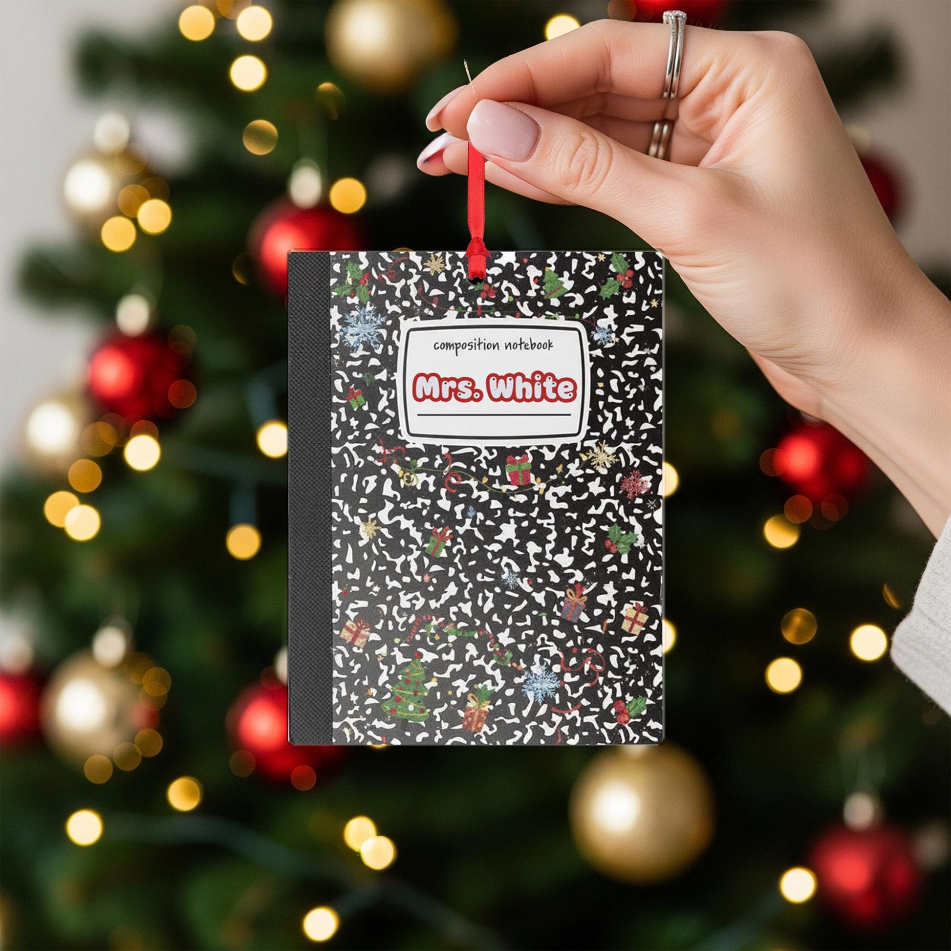 Personalized Composition Notebook Ornament – Custom Name Holiday Tree Decoration