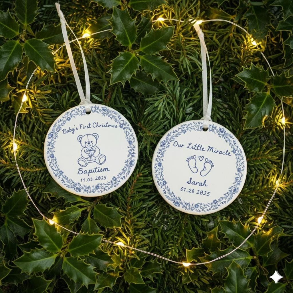 Personalized Baby Ornament – Custom Ceramic Keepsake for Baptism, First Christmas, or Birth Gift