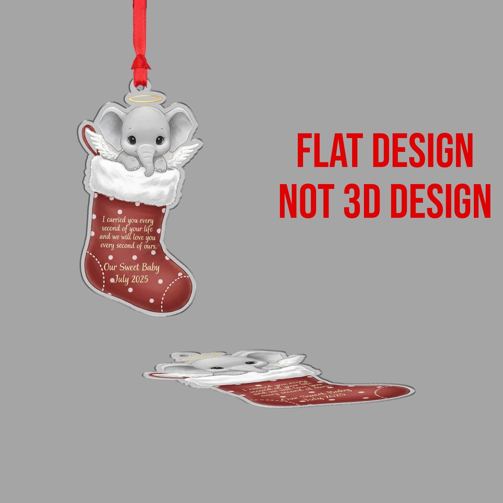 Personalized Baby Memorial Ornament Elephant Angel in Christmas Stocking, Infant Loss Keepsake